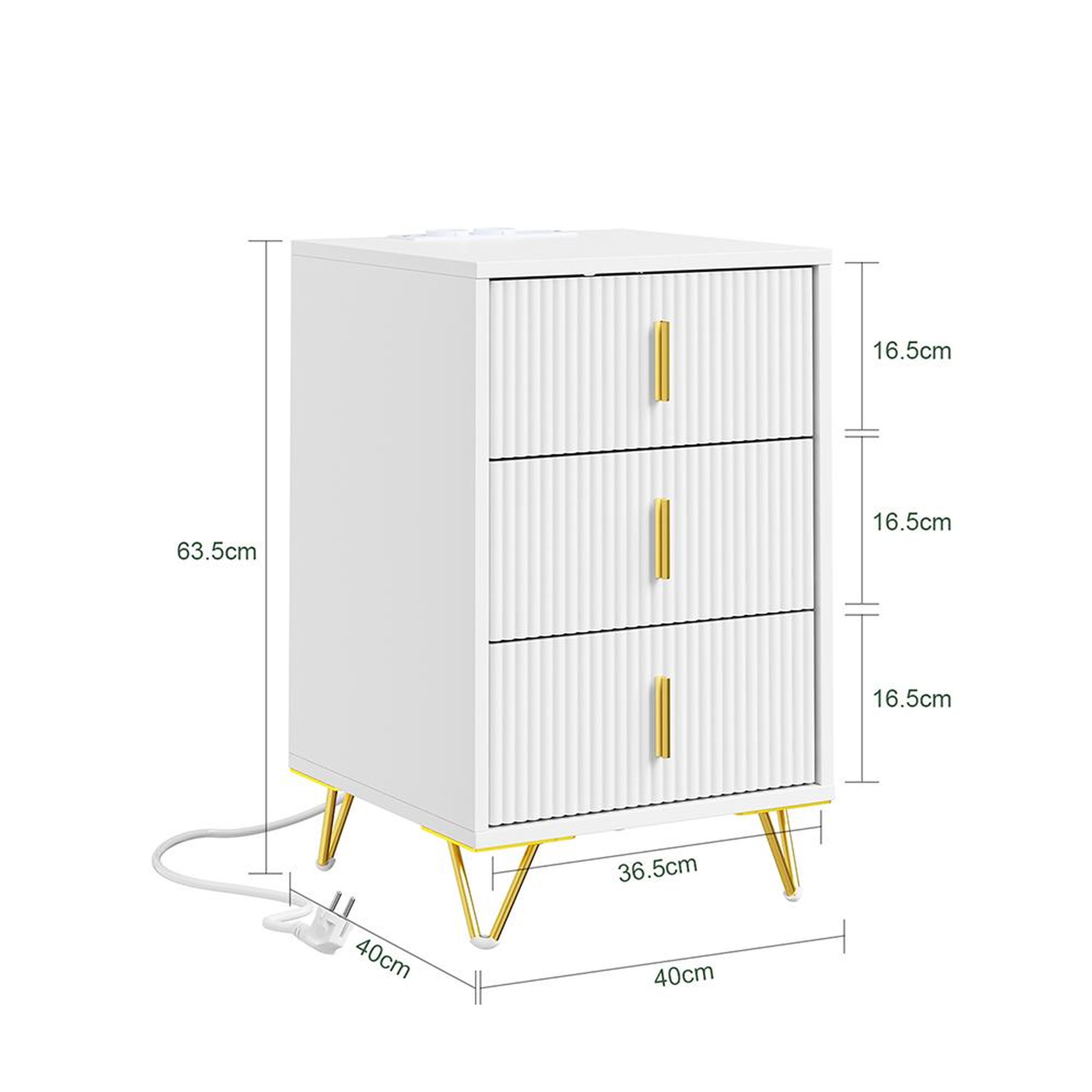 Voir la diapositive 3 : SOBUY Chevet 3 Tiroirs avec Chargeur Sans Fil Blanc 40x36x63cm FBT115-L-E-W