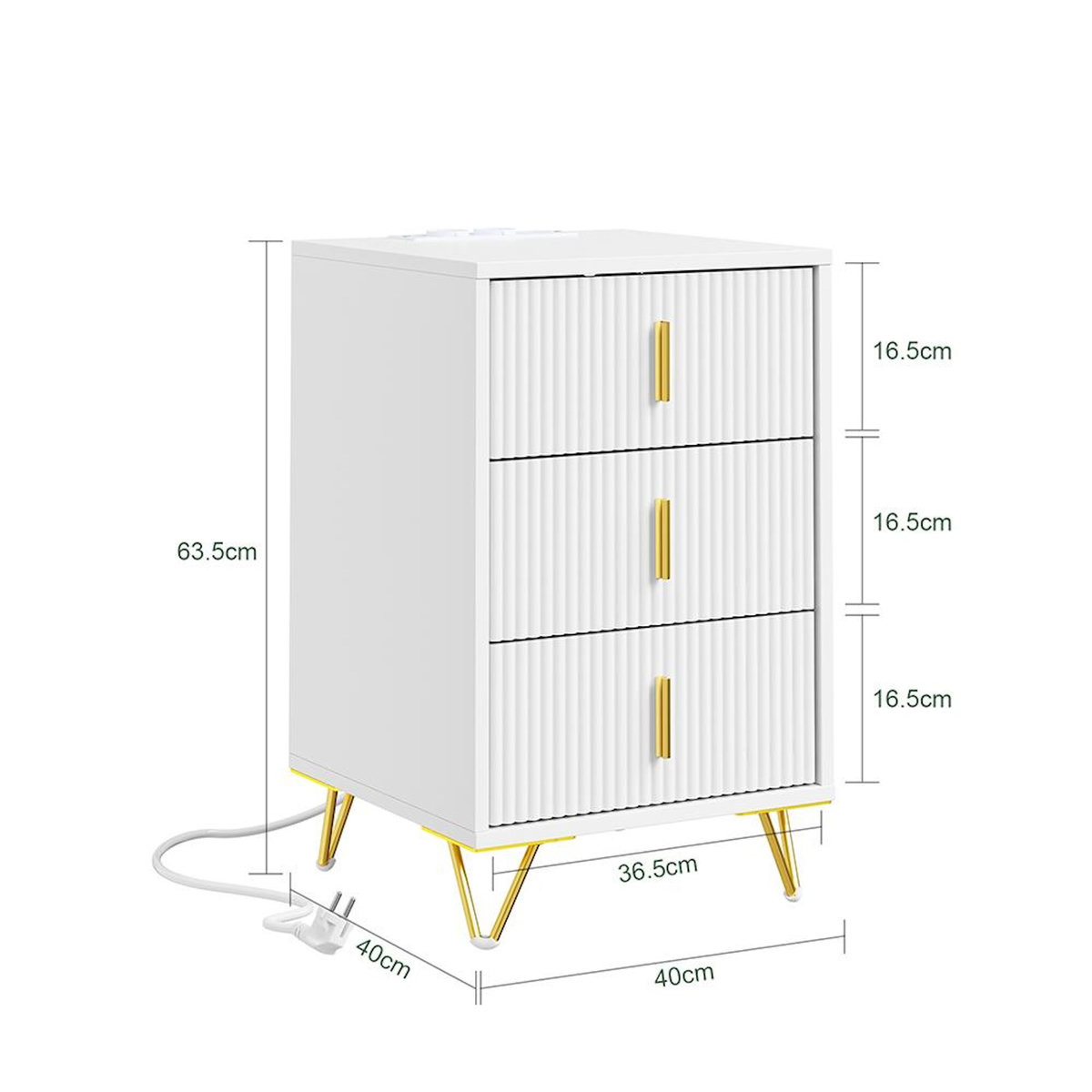 SOBUY Chevet 3 Tiroirs avec Chargeur Sans Fil Blanc 40x36x63cm FBT115-L-E-W