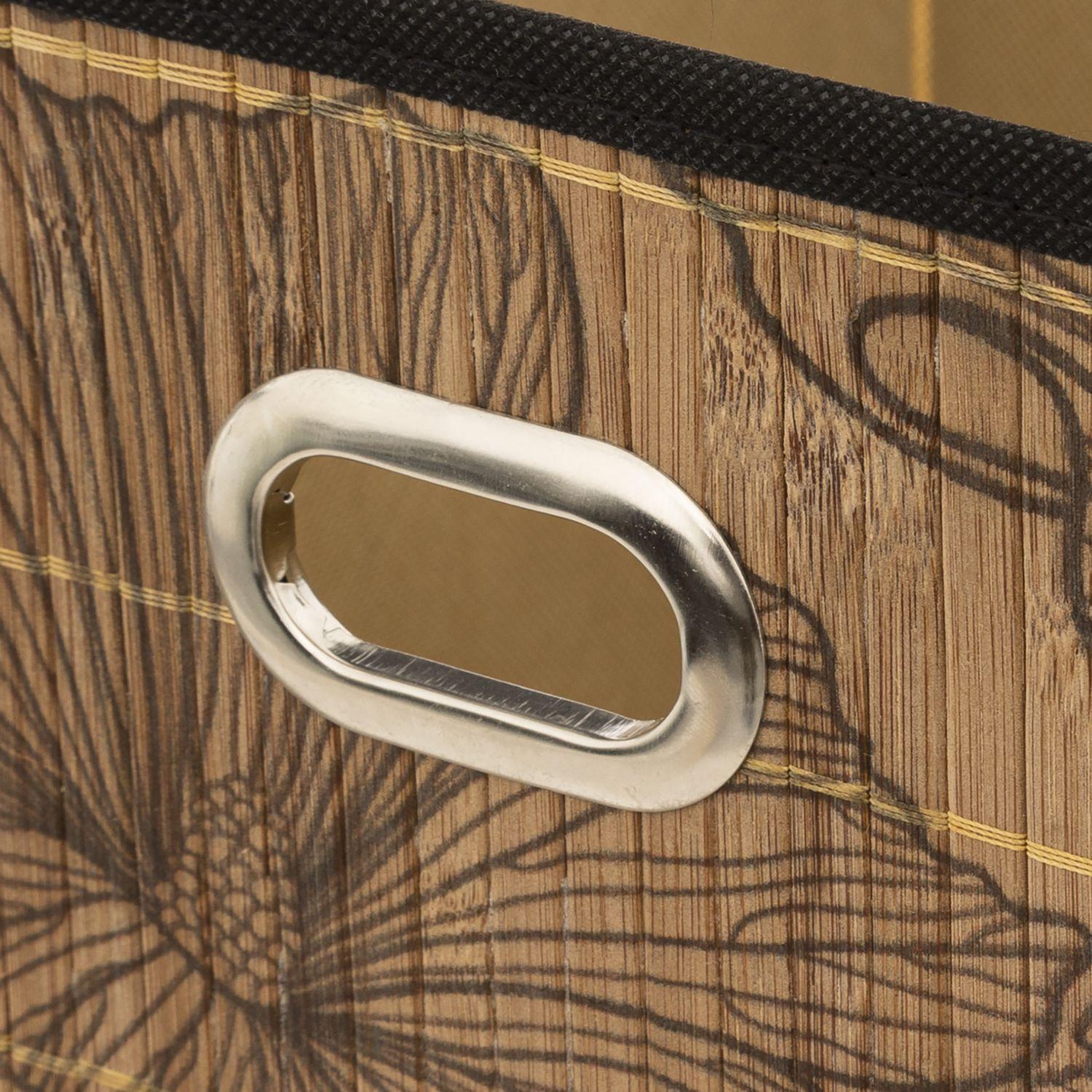 Voir la diapositive 2 : FIVE Boîte de rangement imprimé tropical en bambou et tissu blackflora - marron et noir