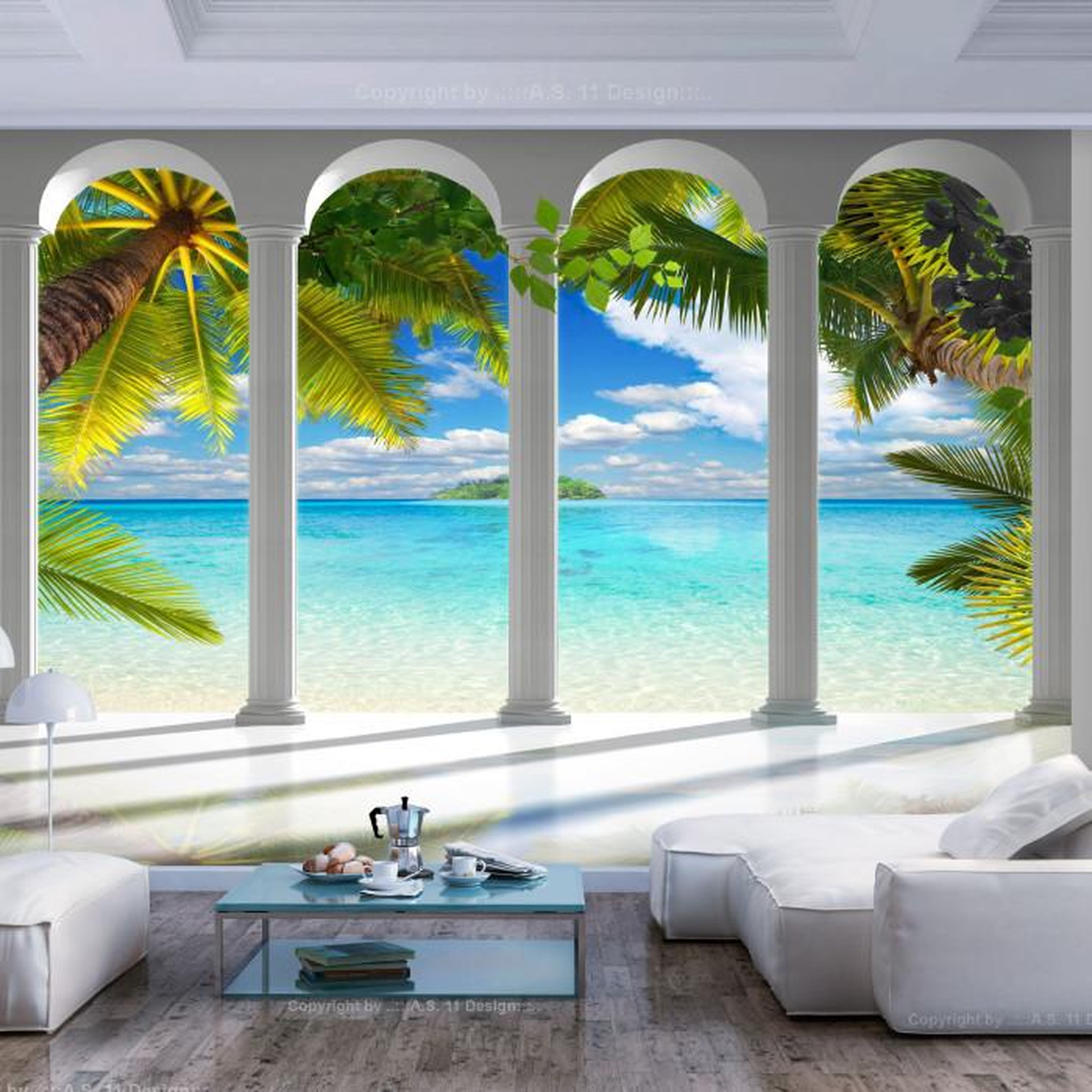 Paris Prix Papier Peint  Sea Behind Columns. Coloris disponibles : Multicolore