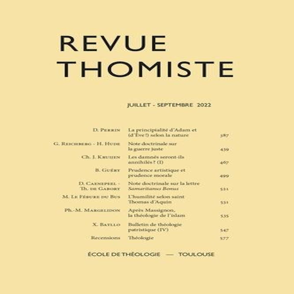 REVUE THOMISTE N° 3/2022, JUILLET-SEPTEMBRE 2022 , Margelidon Philippe-Marie