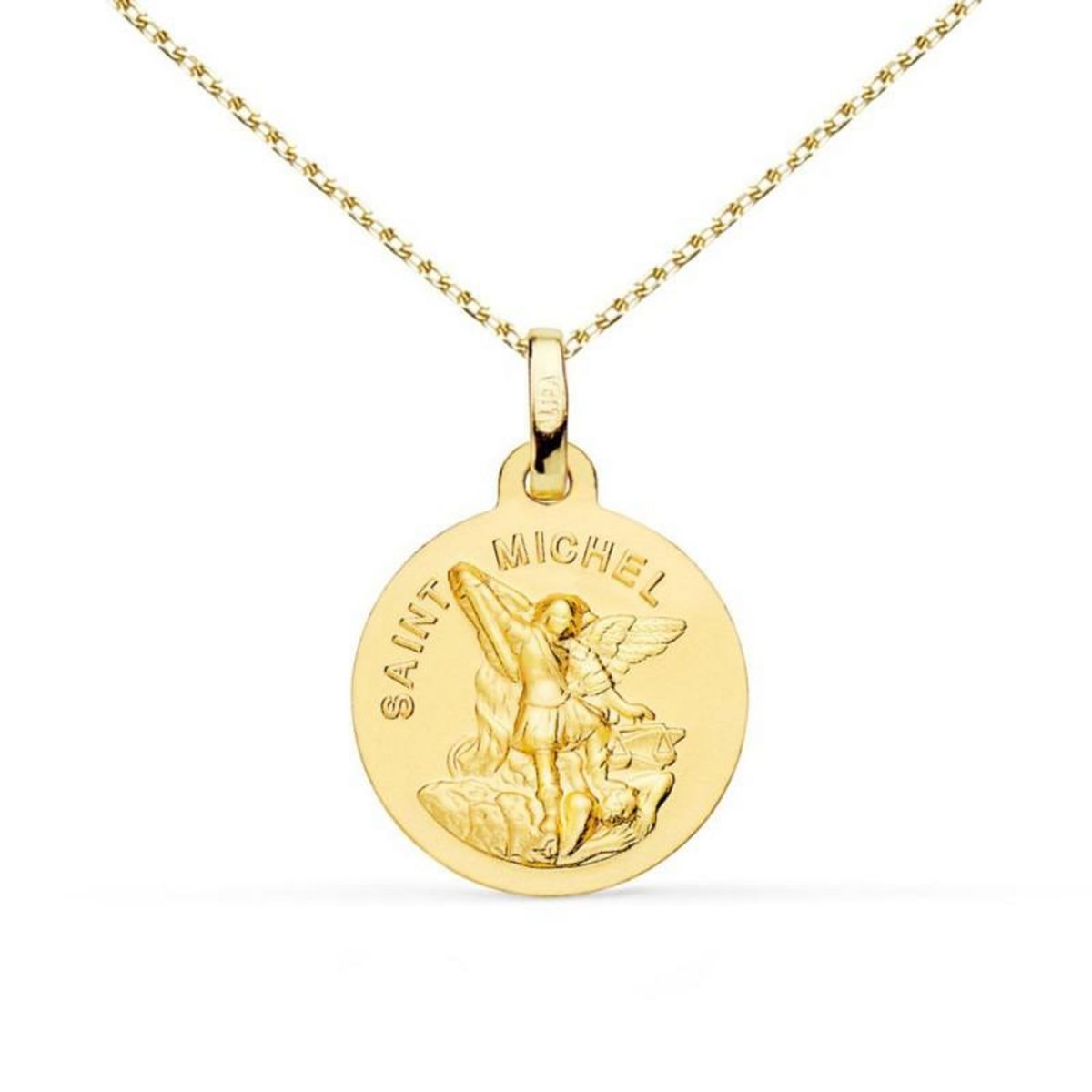 L'ATELIER D'AZUR Collier - Médaille Or 18 Carats 750/1000 Saint Michel - Chaîne Dorée - Gravure Offerte