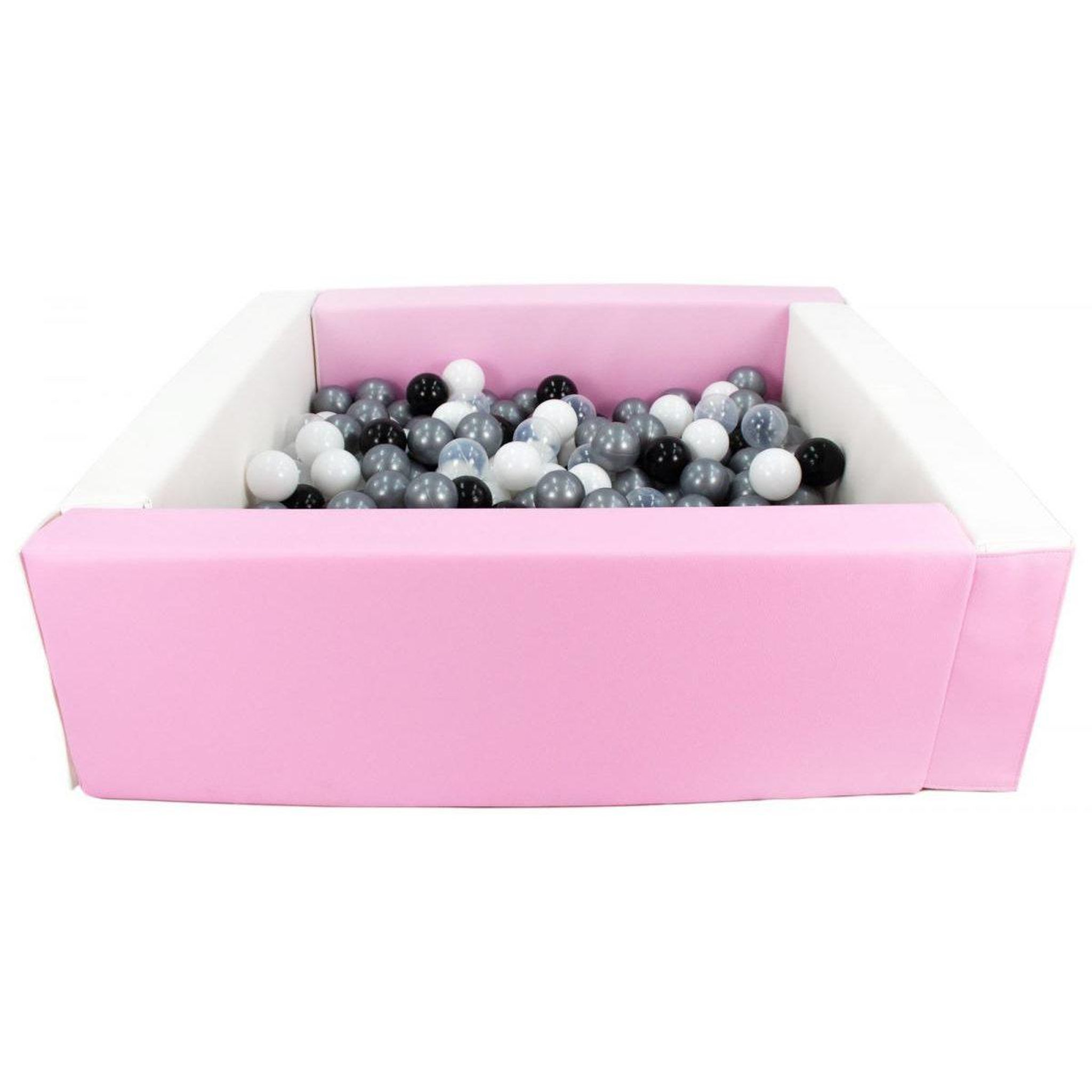 VELINDA Piscine à balles carrée avec 200 balles - blanc rose p - noir, blanc, transparent, argent