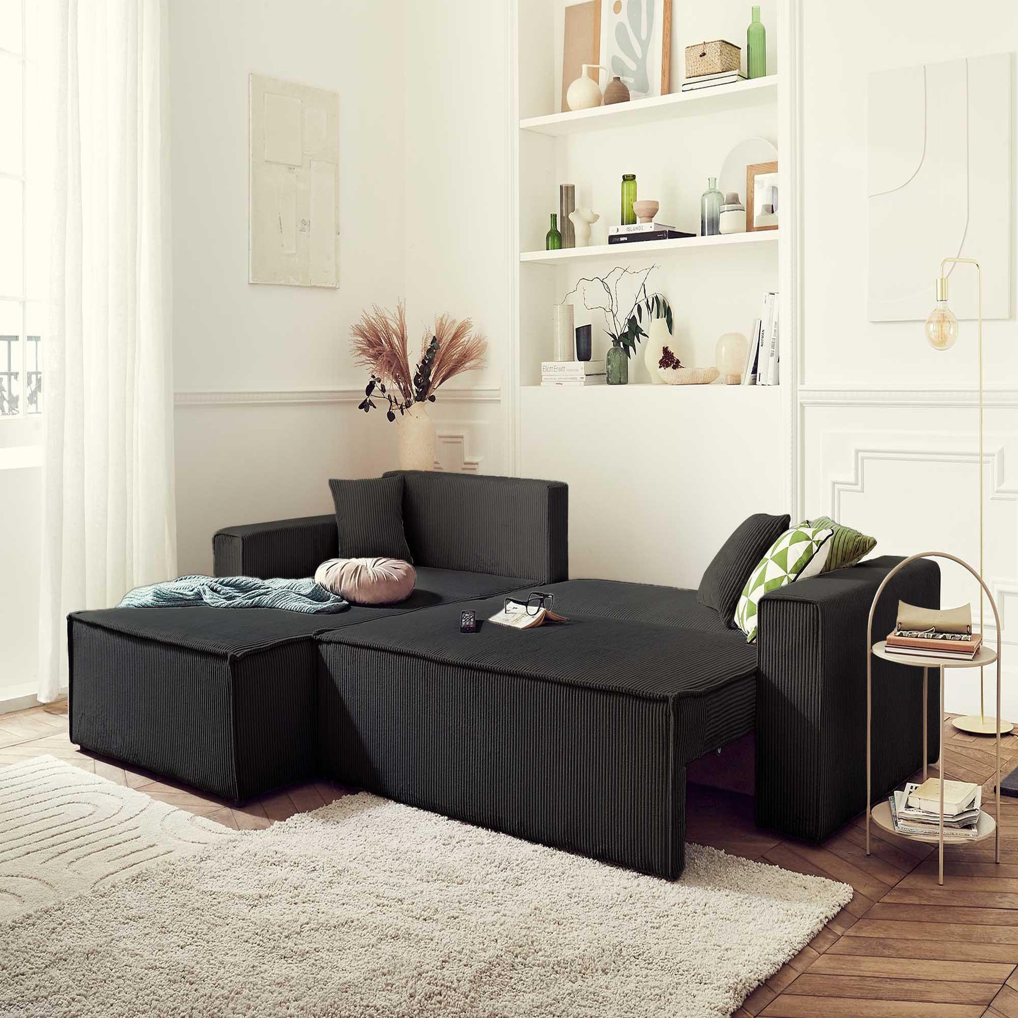 Voir la diapositive 2 : BEST MOBILIER Dellia - canapé d'angle réversible convertible - avec coffre - en velours côtelé - 4 places