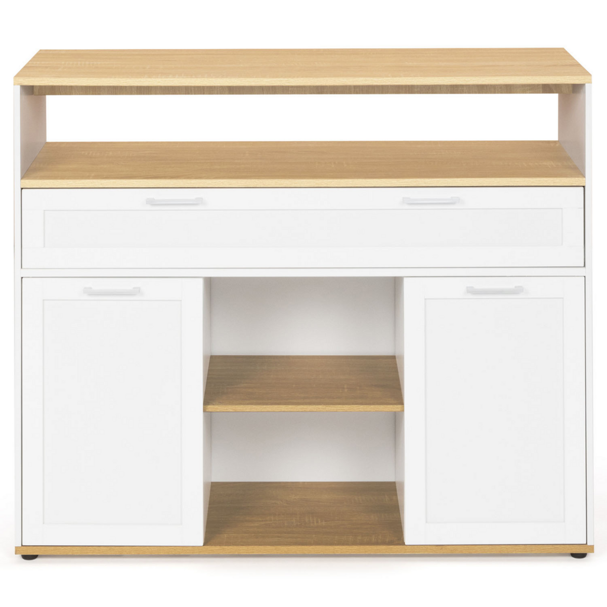 ID MARKET Meuble de bar extensible en table à manger 2 personnes VITO blanc et plateau bois