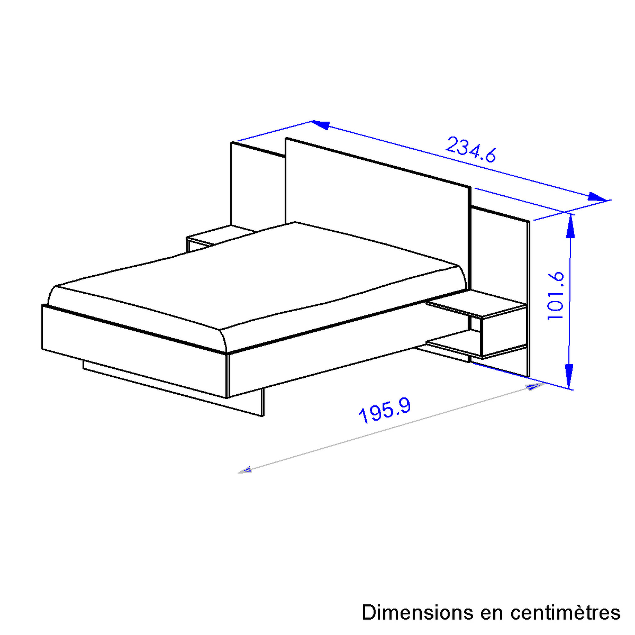 Voir la diapositive 4 : GAMI Lit 140x200 cm avec 2 chevets lambris intégrés MEZOS