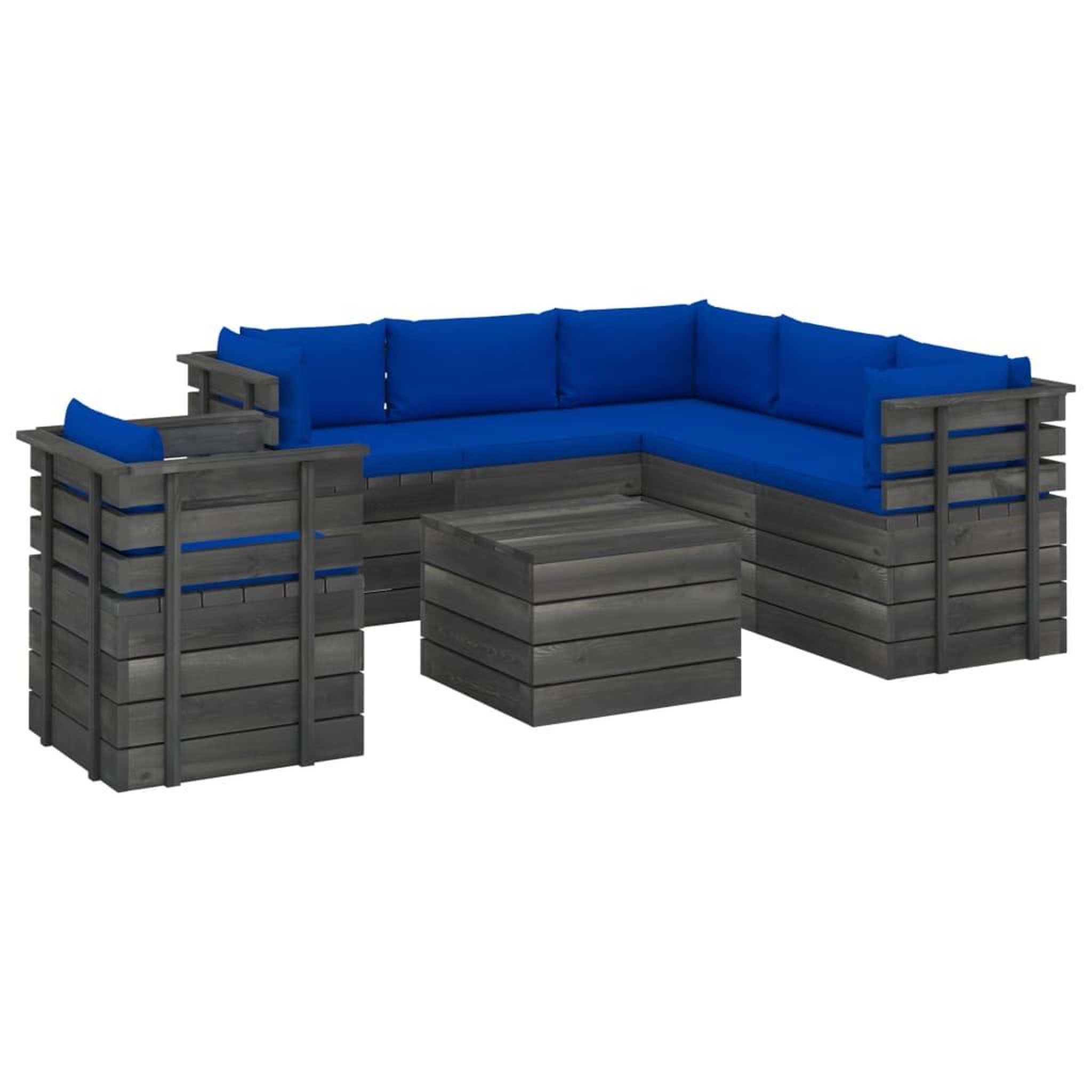 Voir la diapositive 2 : VIDAXL Salon palette de jardin 7 pcs avec coussins Bois de pin massif