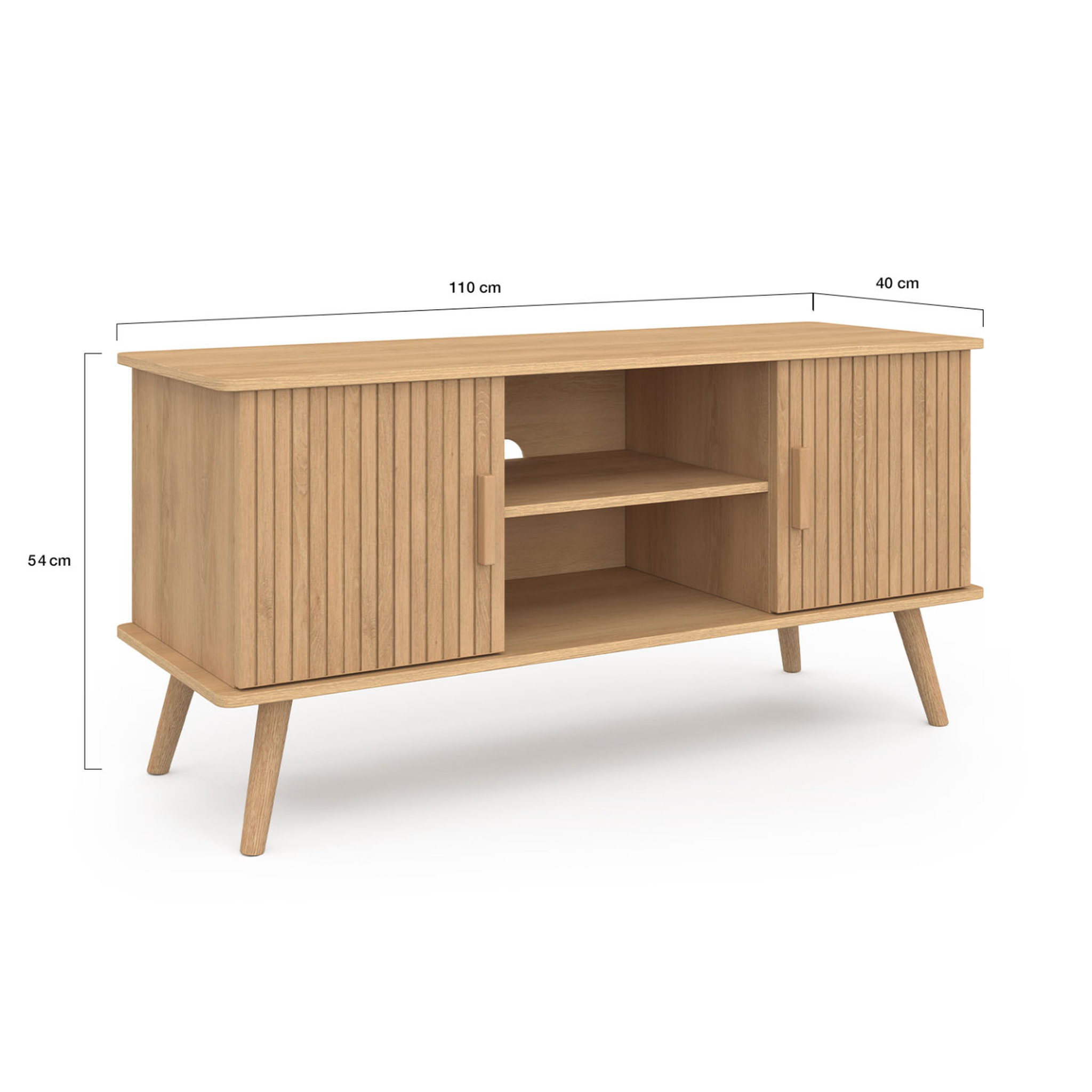 Voir la diapositive 5 : ID MARKET Meuble tv 110 cm juliette 2 portes lattes tasseau bois coloris chêne