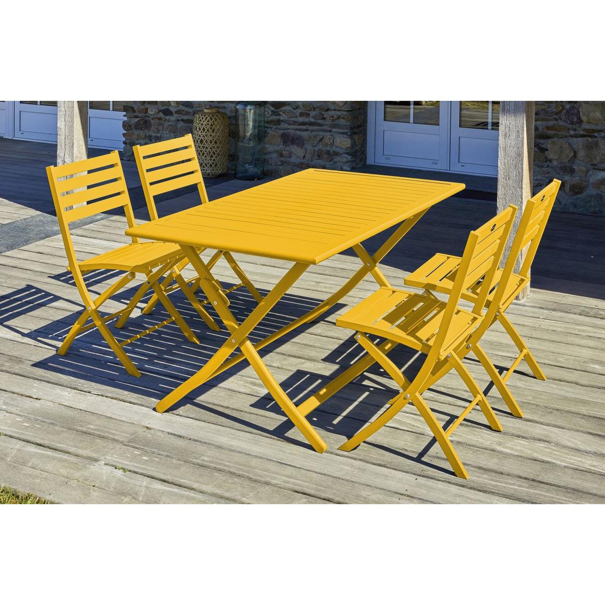 Voir la diapositive 6 : Paris Prix Ensemble table de jardin pliante & 4 chaises  marius  140cm moutarde