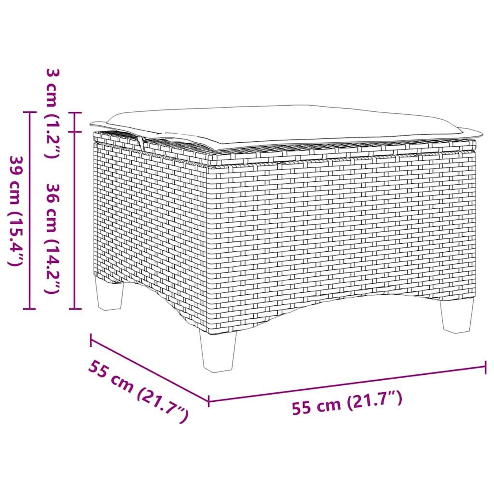 Voir la diapositive 6 : VIDAXL Tabourets jardin coussins 2 pcs gris 55x55x36 cm resine tressee