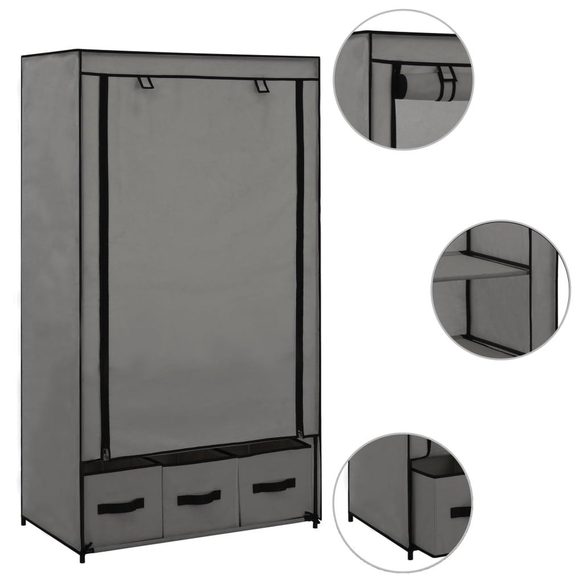 Voir la diapositive 2 : VIDAXL Garde-robe Gris 87 x 49 x 159 cm Tissu
