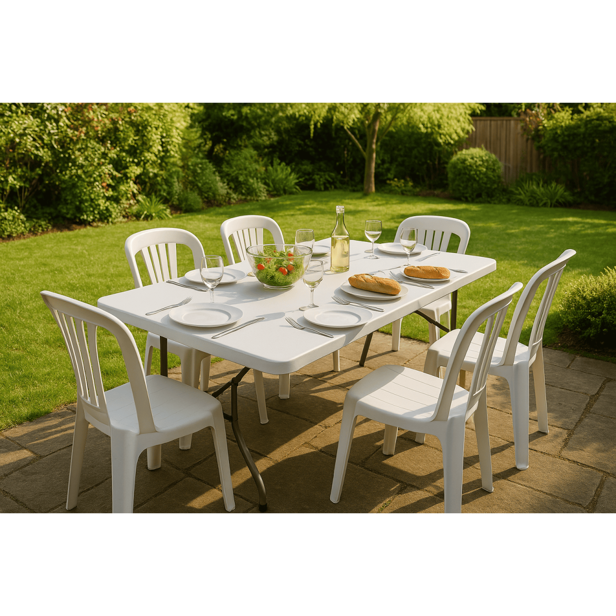 Voir la diapositive 2 : KZ GARDEN Table de jardin pliante 8 places 180x75xh74 cm blanche polypropylène haute resistance camping réceptions kz garden