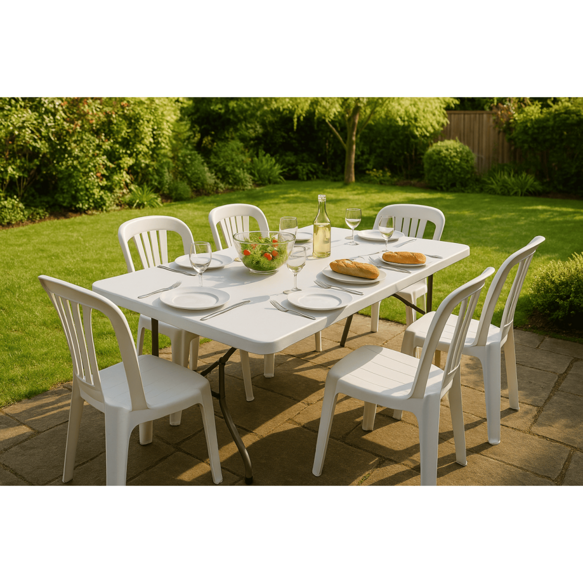 KZ GARDEN Table de jardin pliante 180x75xH74 cm Blanche Haute resistance Polypropylène Camping Réceptions KZ GARDEN