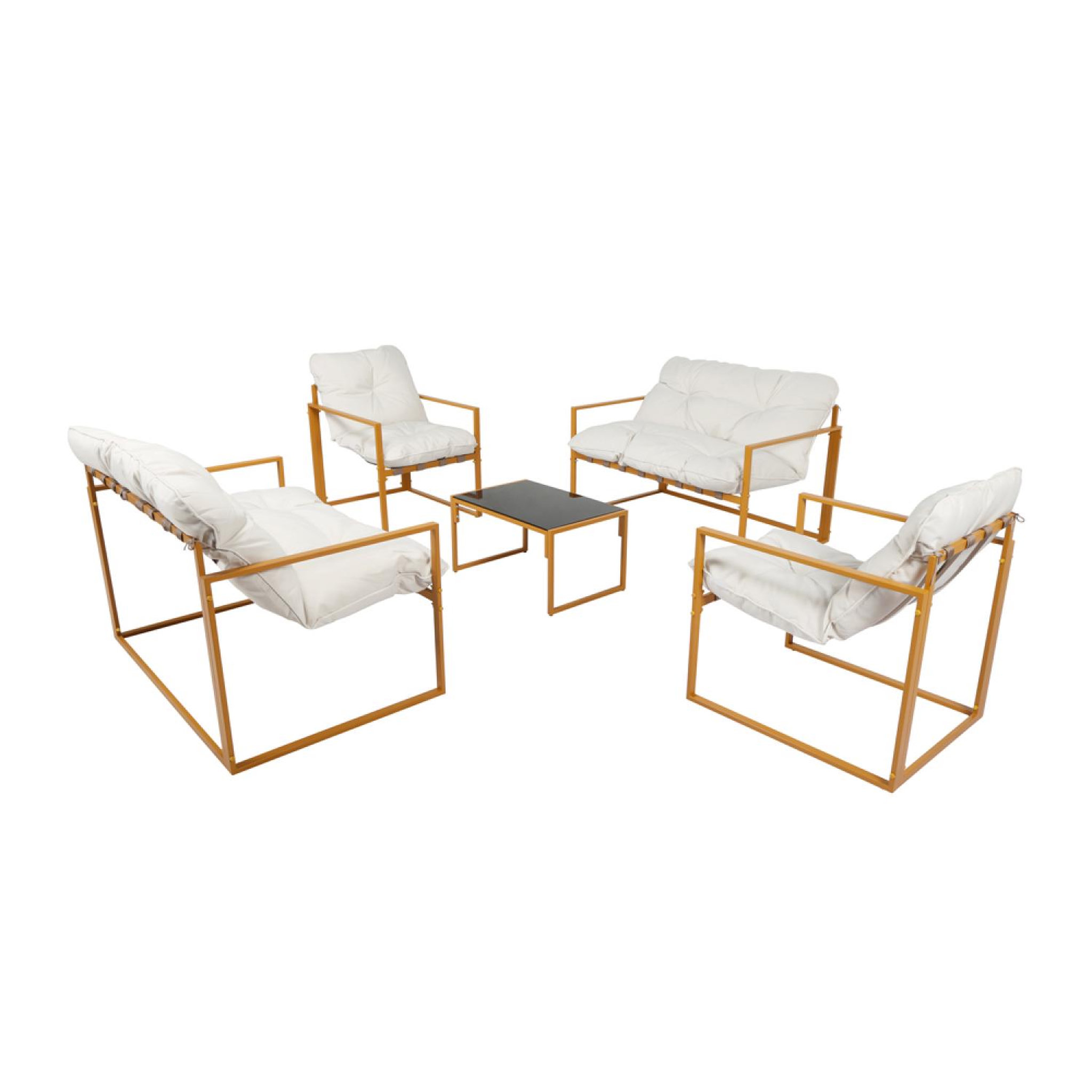 CONCEPT USINE Salon de jardin 6 places contemporain marron et coussins beiges rabat