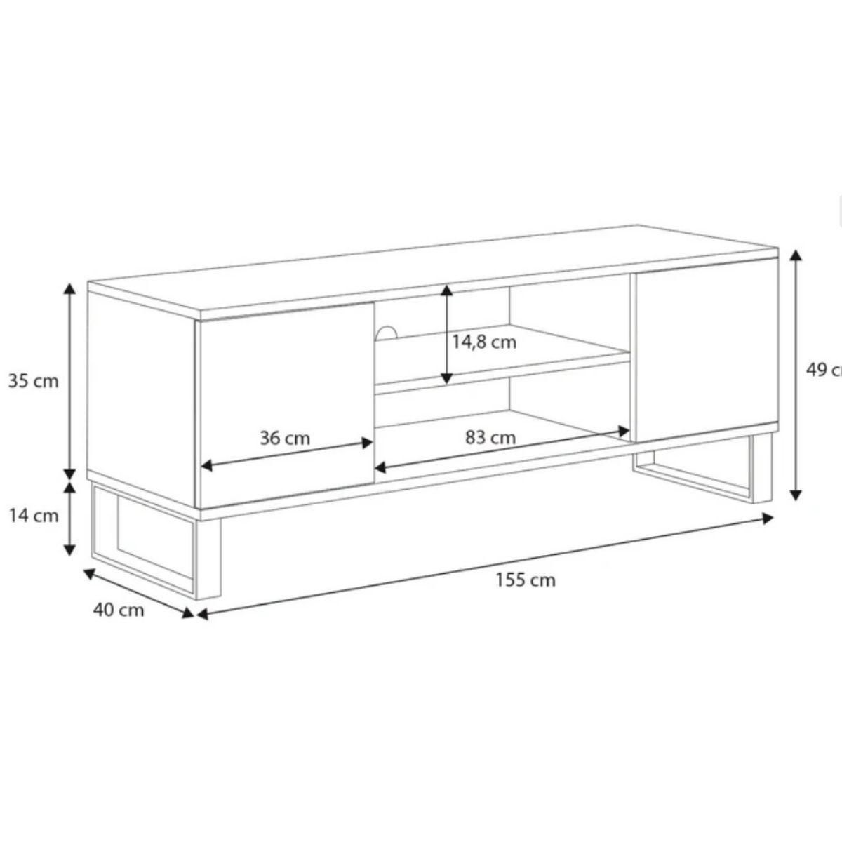 KOBI Meuble de télévision design 155 cm en décor bois chevrons