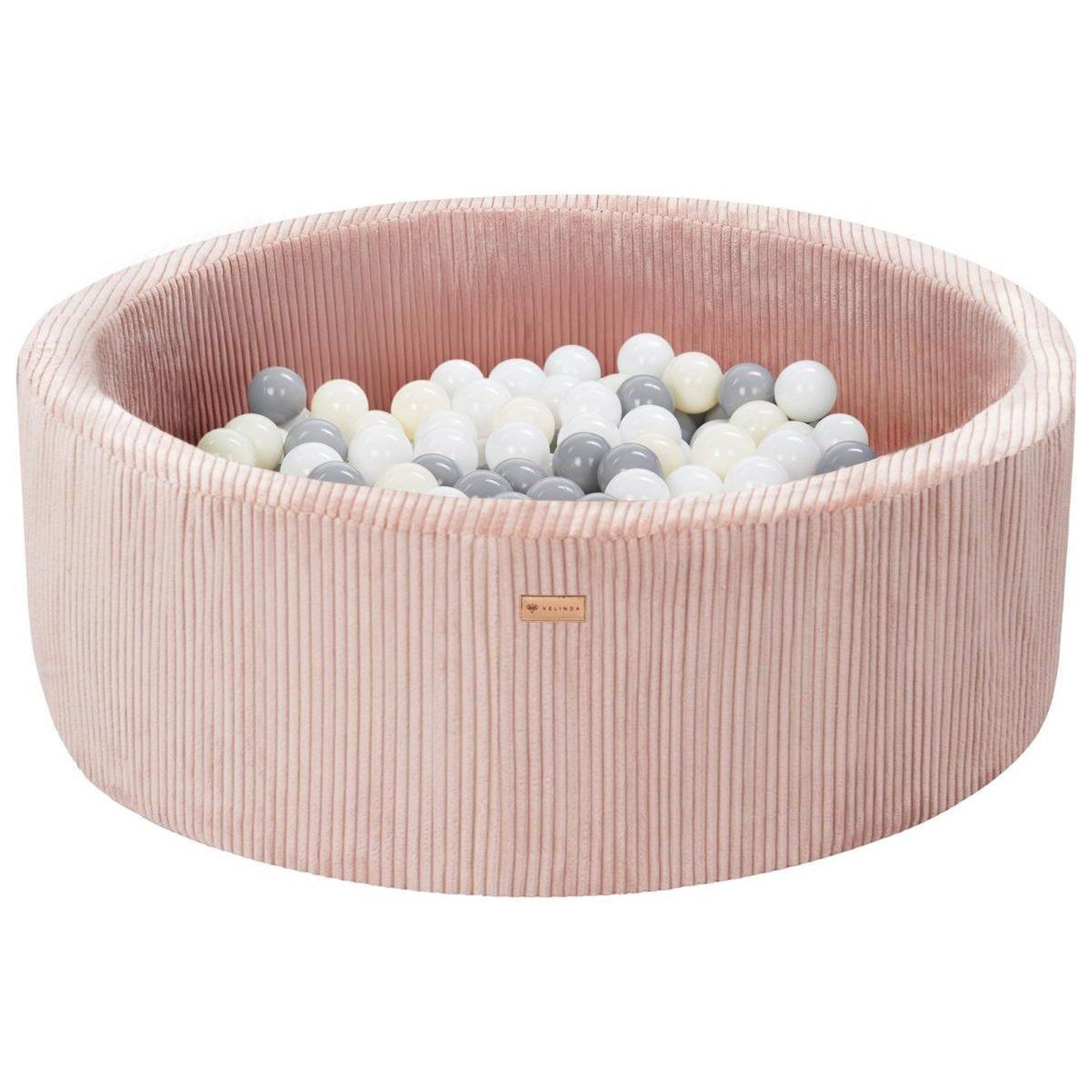 VELINDA Piscine à balles en velours côtelé avec 200 balles, diamètre env. 90 cm — rose clair