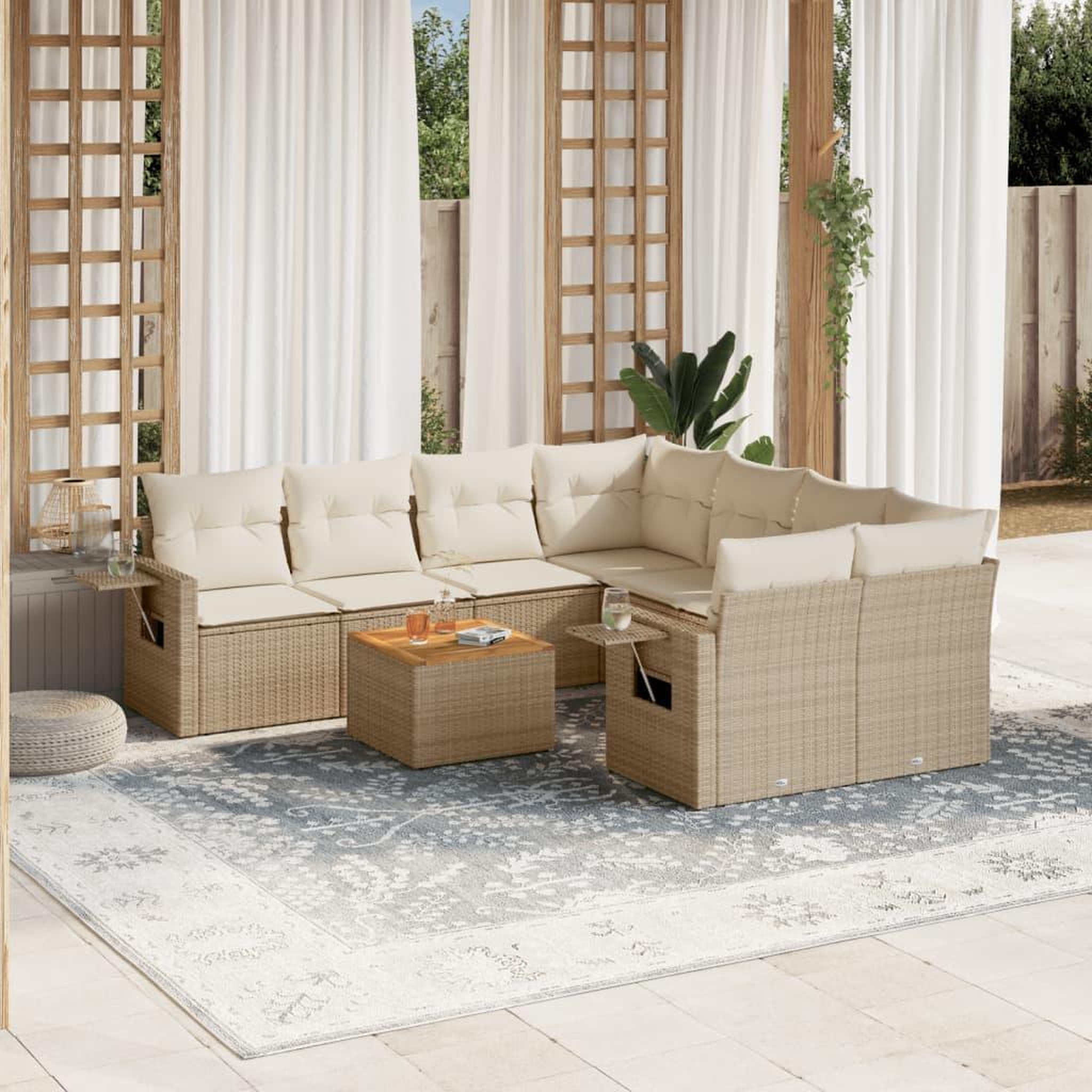 VIDAXL Salon de jardin avec coussins 9 pcs beige resine tressee