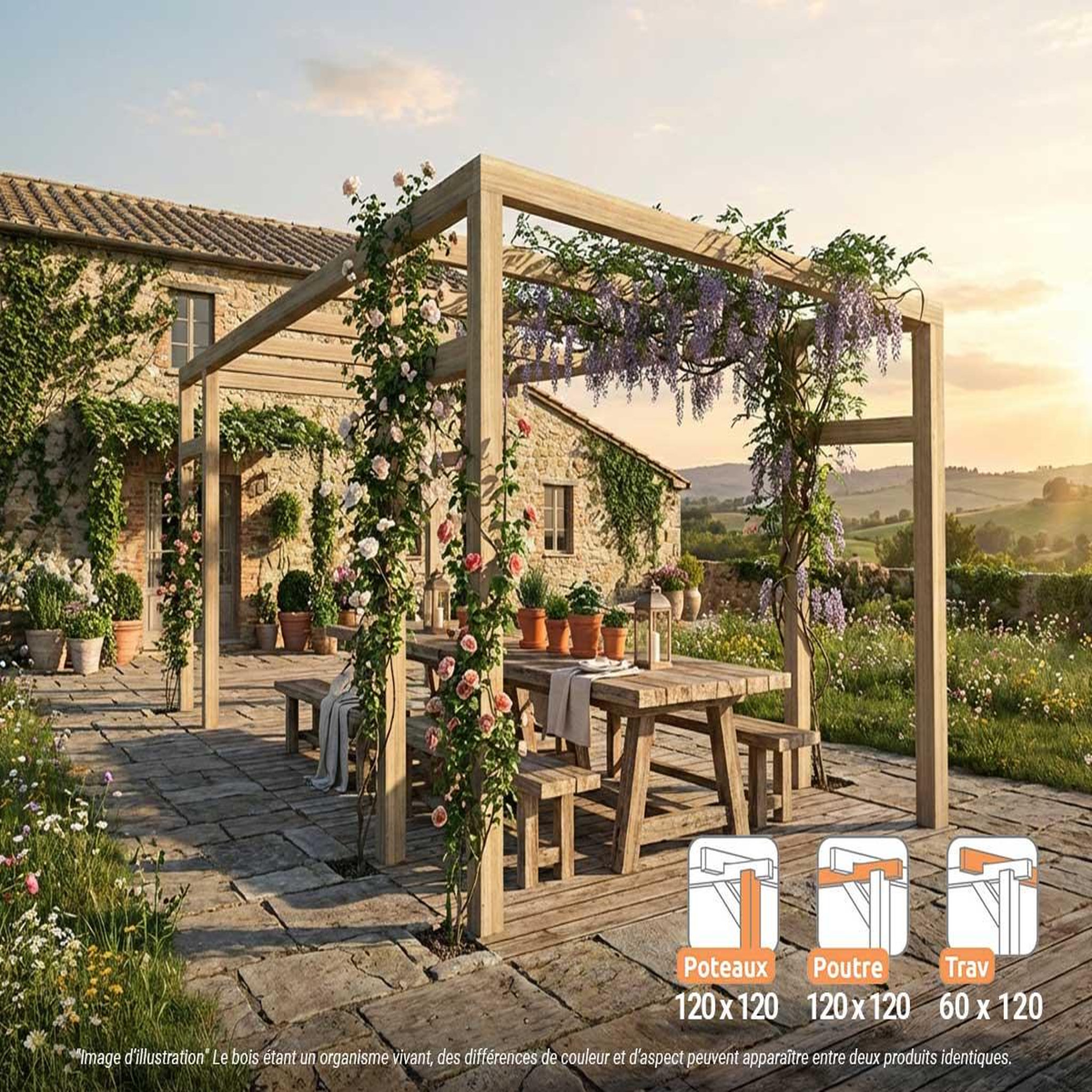 JARDIDECO Pergola en bois lamellé-collé montreuil 600 x 400 cm - maderland