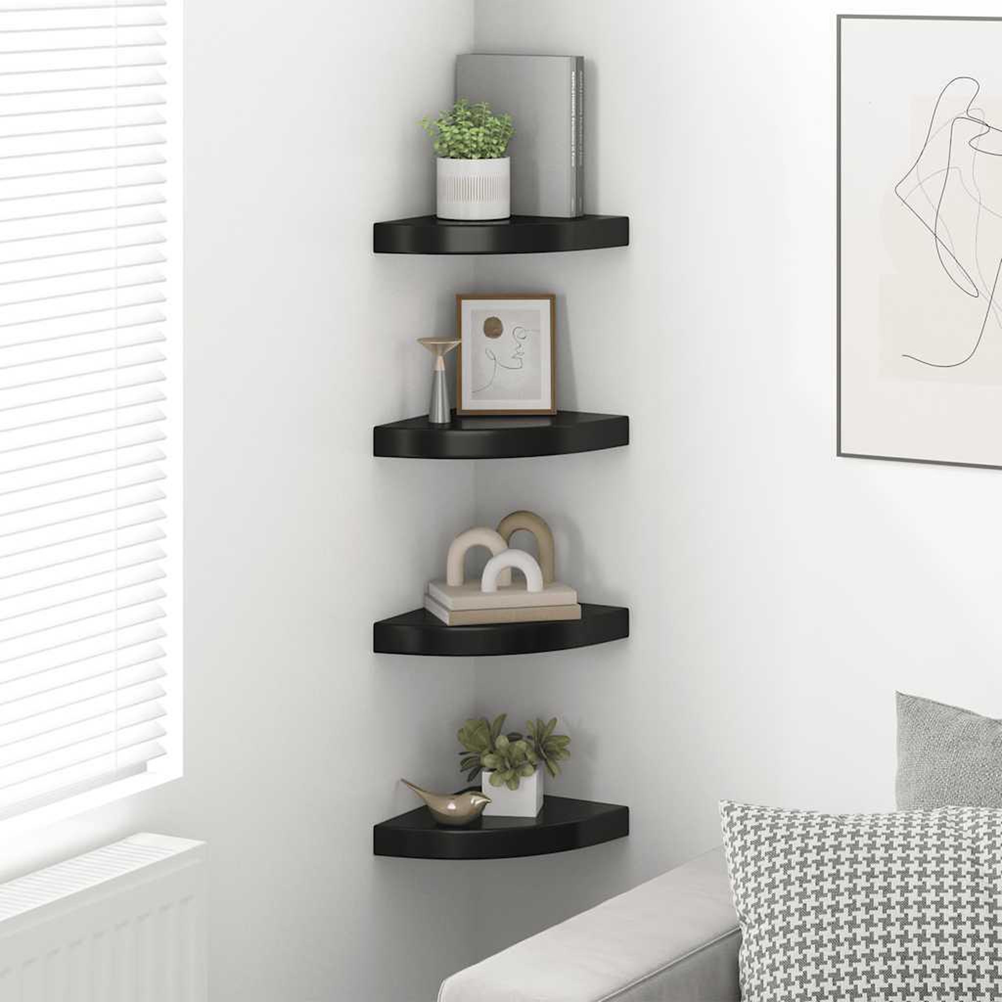 Voir la diapositive 3 : VIDAXL Etageres d'angle flottantes 4 pcs noir brillant 25x25x3,8cm mdf