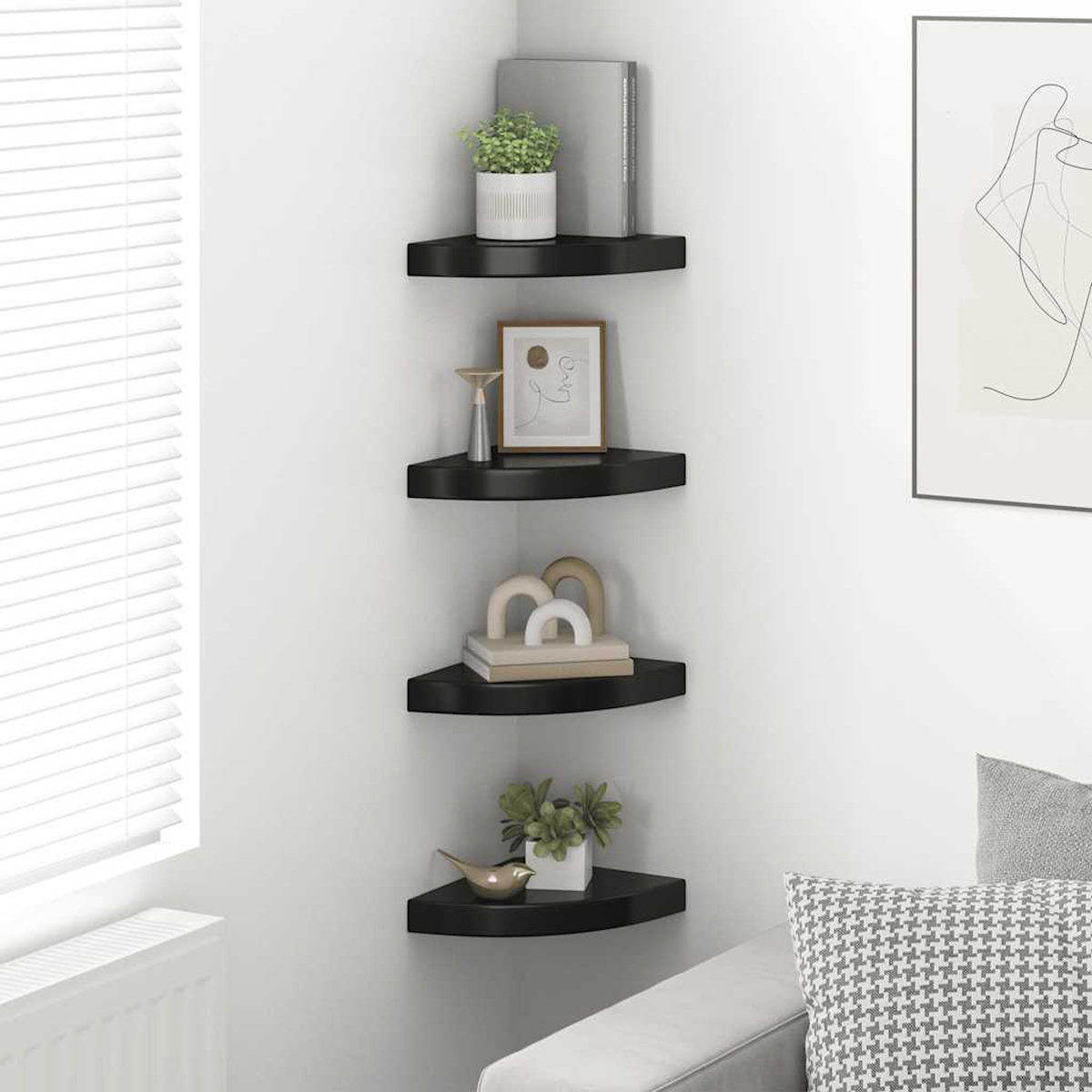 VIDAXL Etageres d'angle flottantes 4 pcs noir brillant 25x25x3,8cm MDF