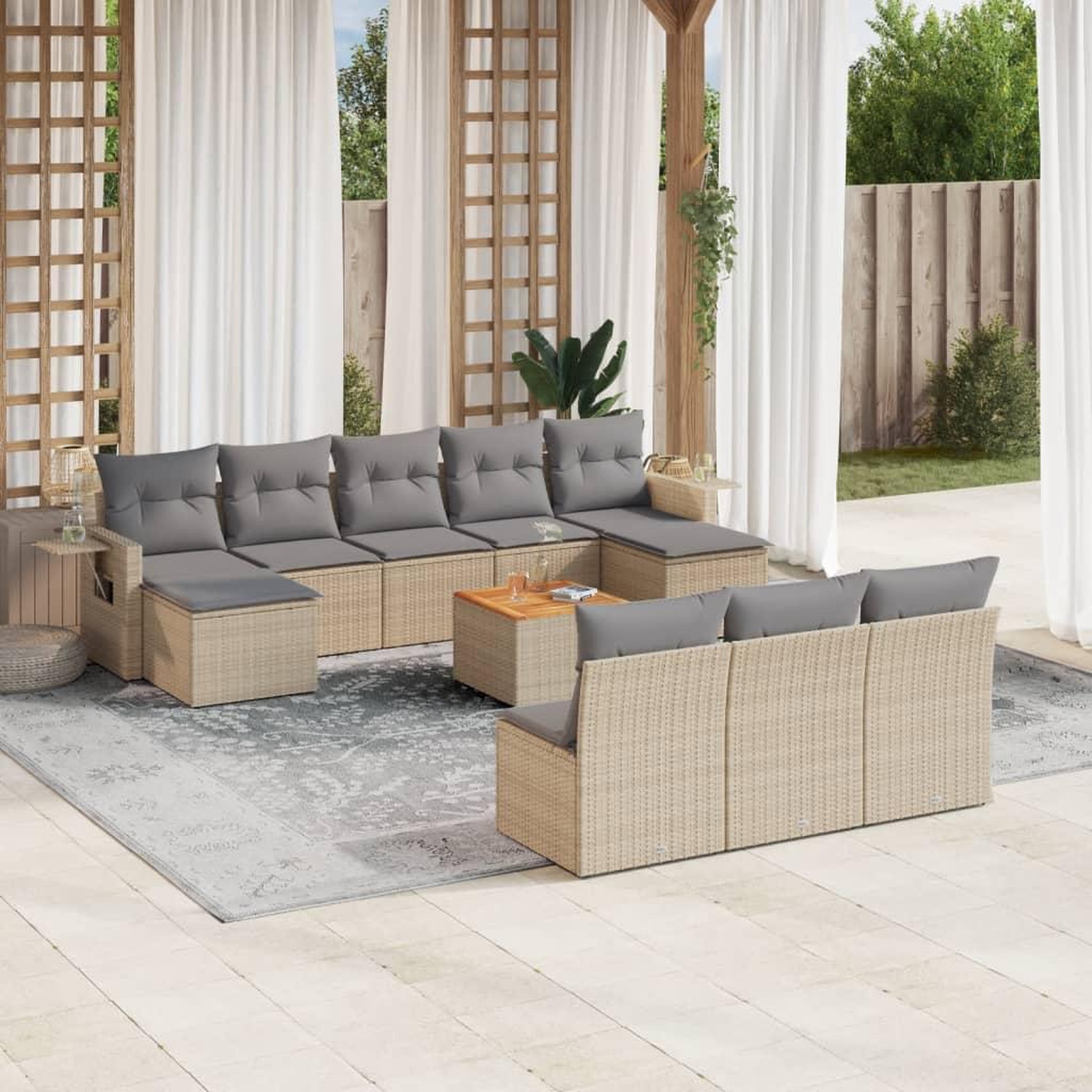 VIDAXL Salon de jardin et coussins 11 pcs melange beige resine tressee