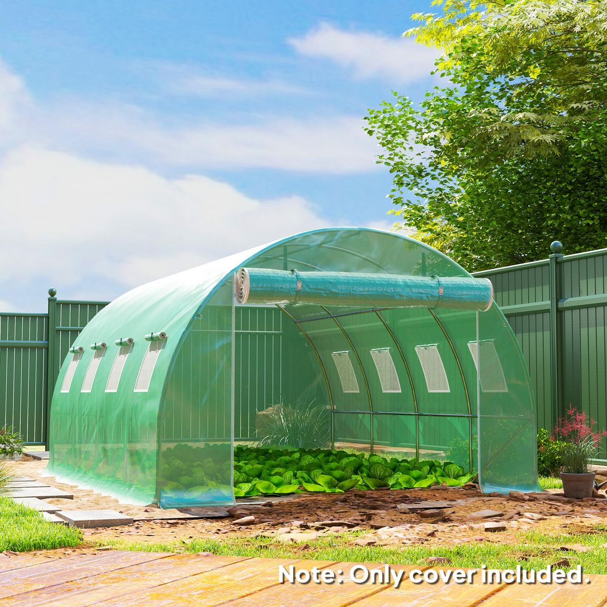 OUTSUNNY Bâche de rechange serre tunnel 12 m² - 4 x 3 x 2 m - 8 fenêtres, porte - PE haute densité vert