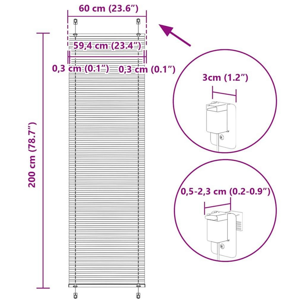 VIDAXL Store plisse gris clair 60x200 cm largeur du tissu 59,4 cm