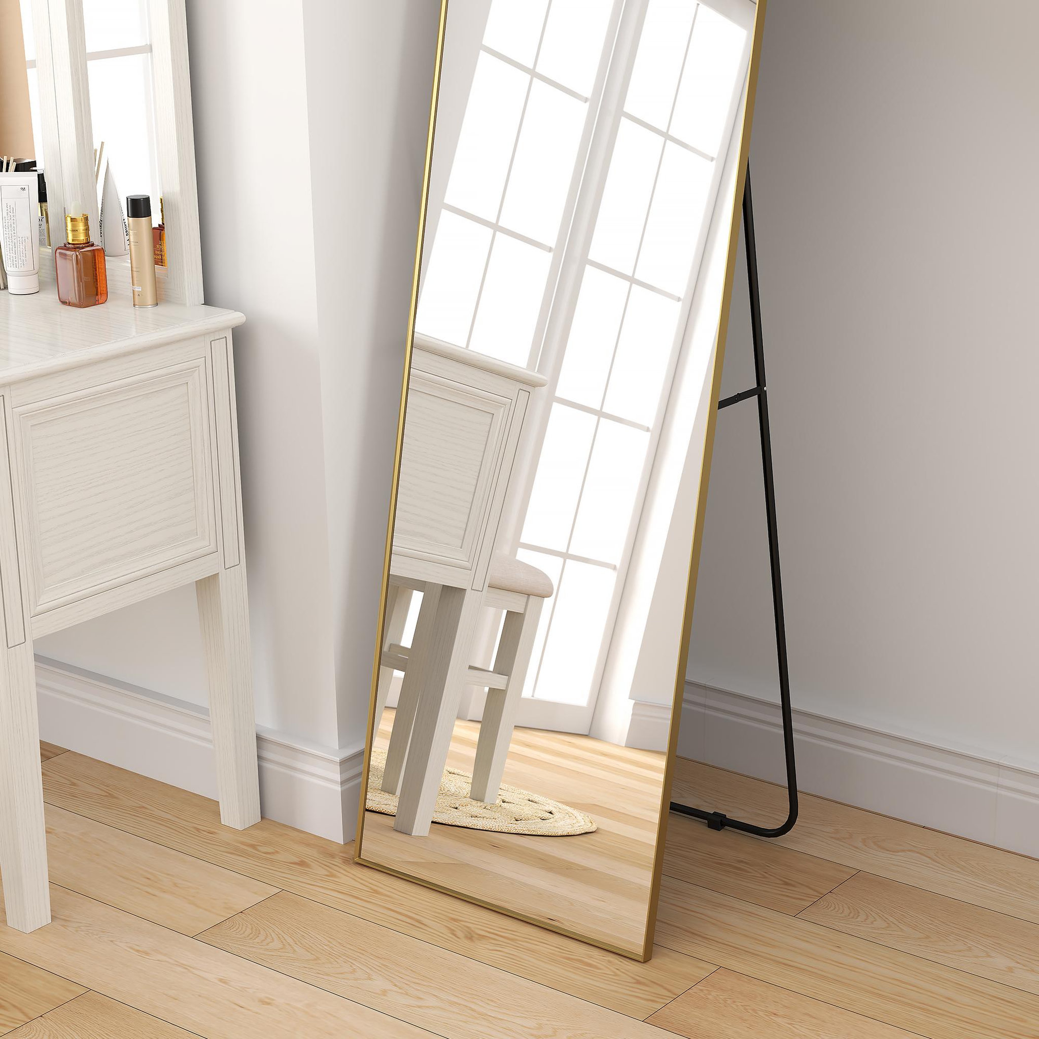 Voir la diapositive 5 : HOMCOM Grand miroir pleine longueur rectangulaire 50 x 160 cm - miroir sur pied ou mural - doré