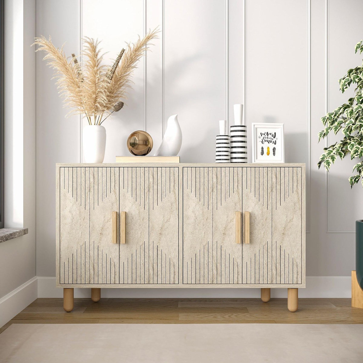Habitat et Jardin Buffet en bois  Roger  - 120 x 30 x 74 cm - Travertin