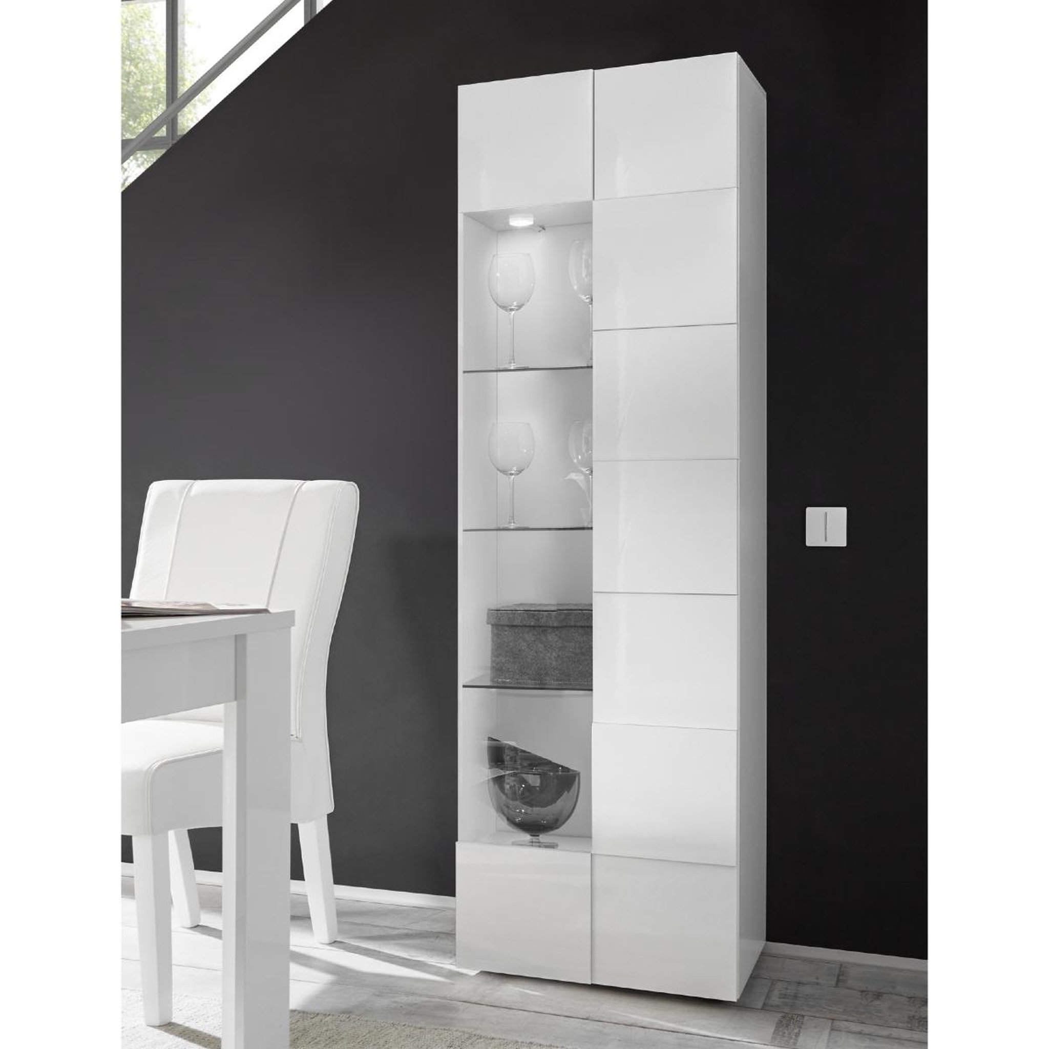 Voir la diapositive 4 : JLC KREATION Salle à manger complète design laqué blanc MADO