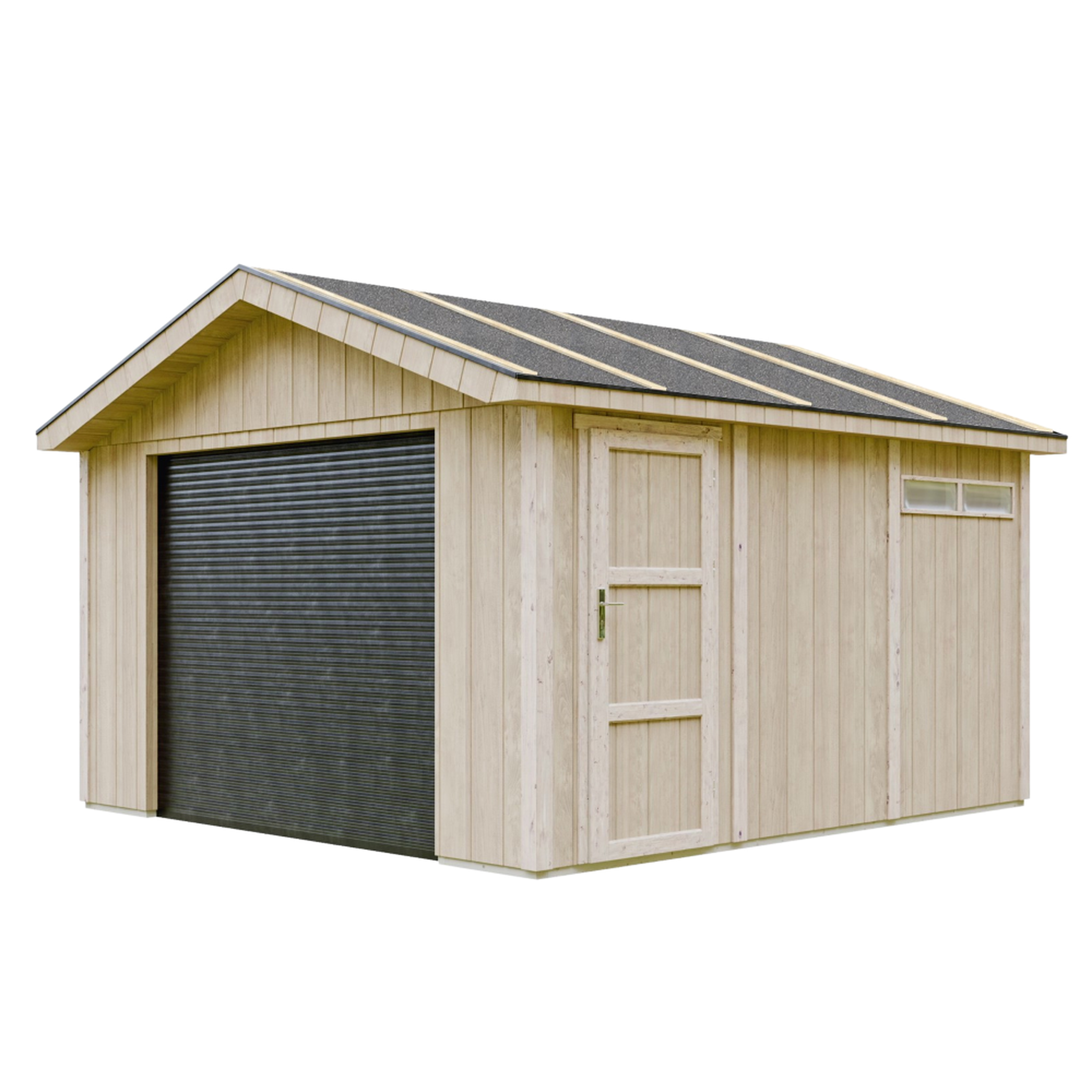 TIMBELA Garage qualité premium 13 m² construction en panneaux lp smartside - abri de jardin m990b. Coloris disponibles : Marron, Rouge, Gris, Beige, Jaune