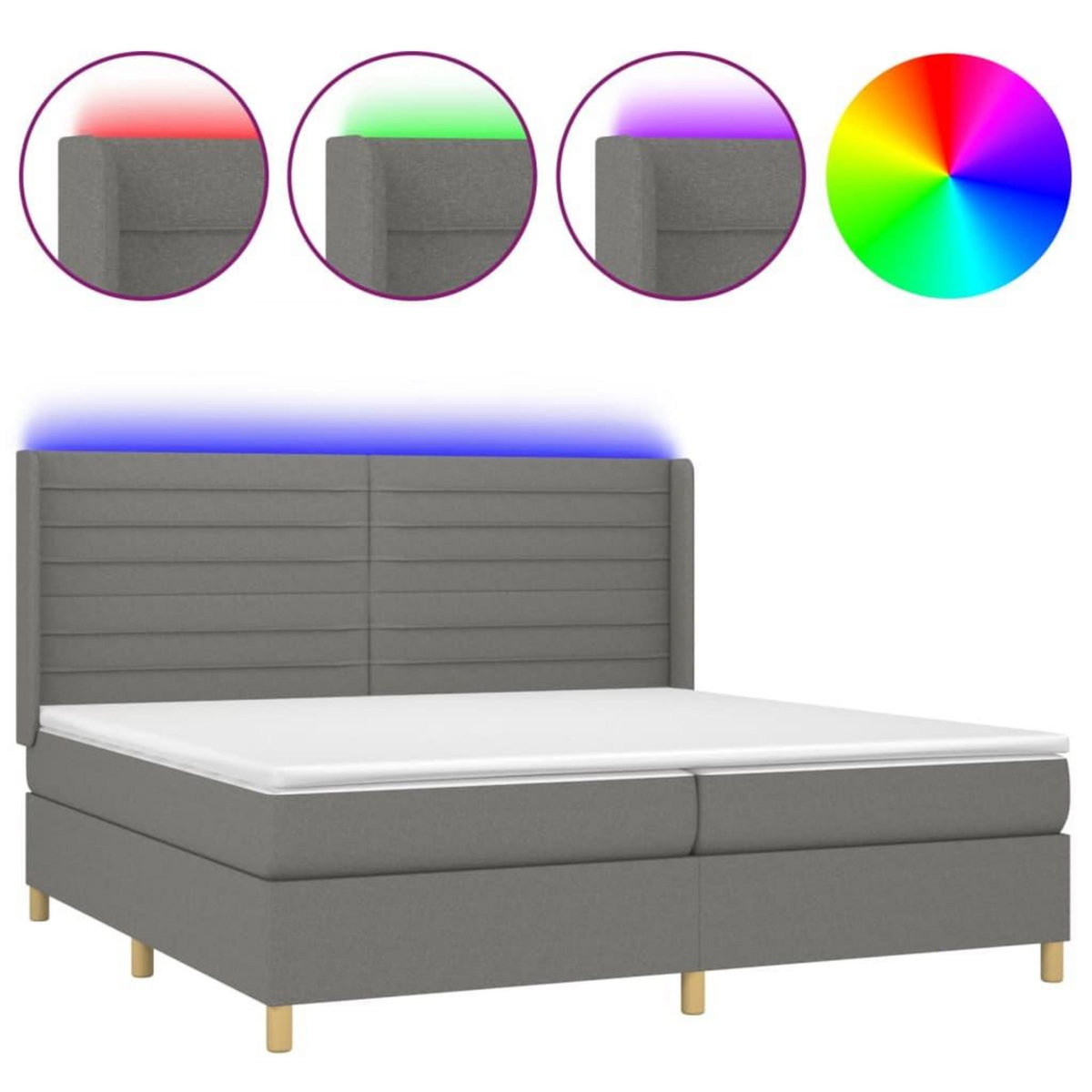 VIDAXL Sommier a lattes de lit matelas LED Gris fonce 200x200 cm Tissu