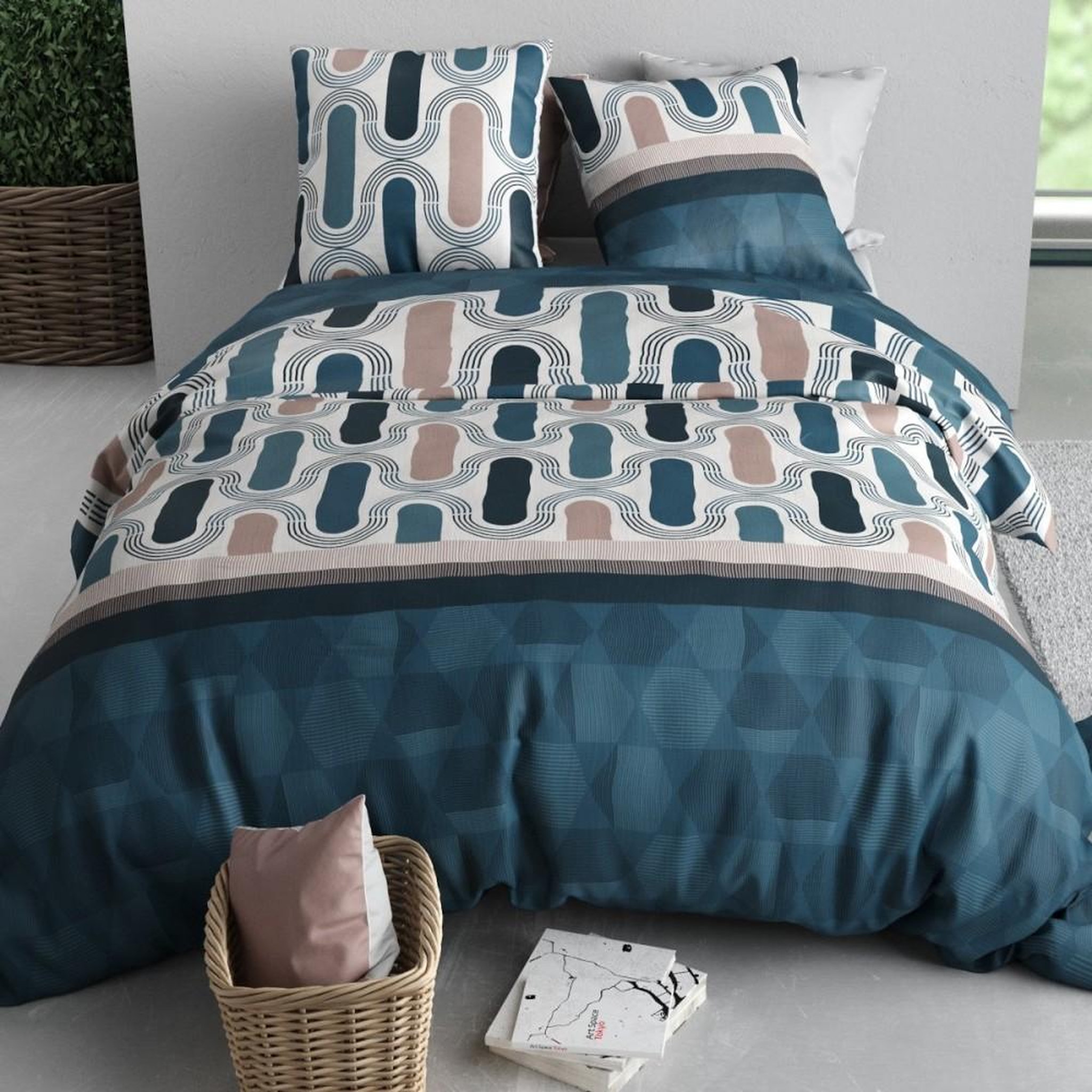 Voir la diapositive 2 : ATELIER DU COTON Housse de couette 200x200 MISTRI + 2 taies coton 57 fils