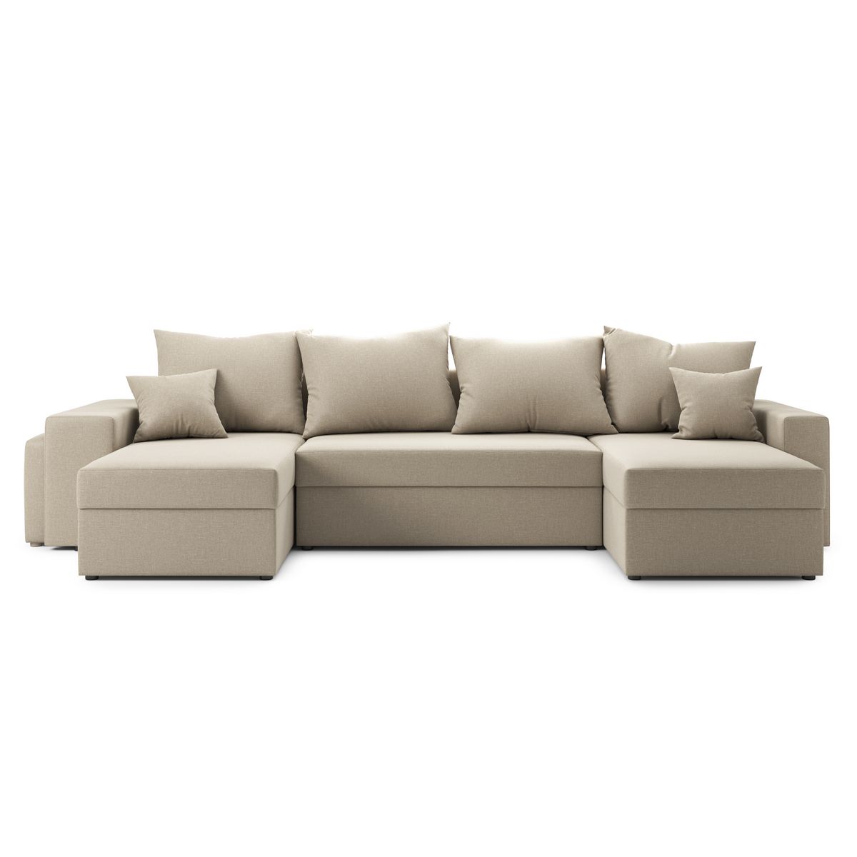 Canapé panoramique convertible 6 places avec étagères et poufs intégrés AUSTIN