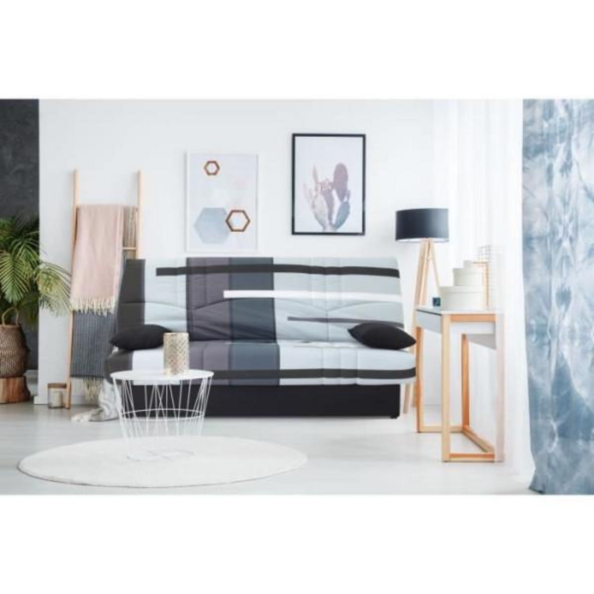 MARKET24 Clic clac 3 places DREAM - Tissu 100% Coton imprimé Piste Gris - Couchage 125x190 cm - L190 x P92 x H96 cm