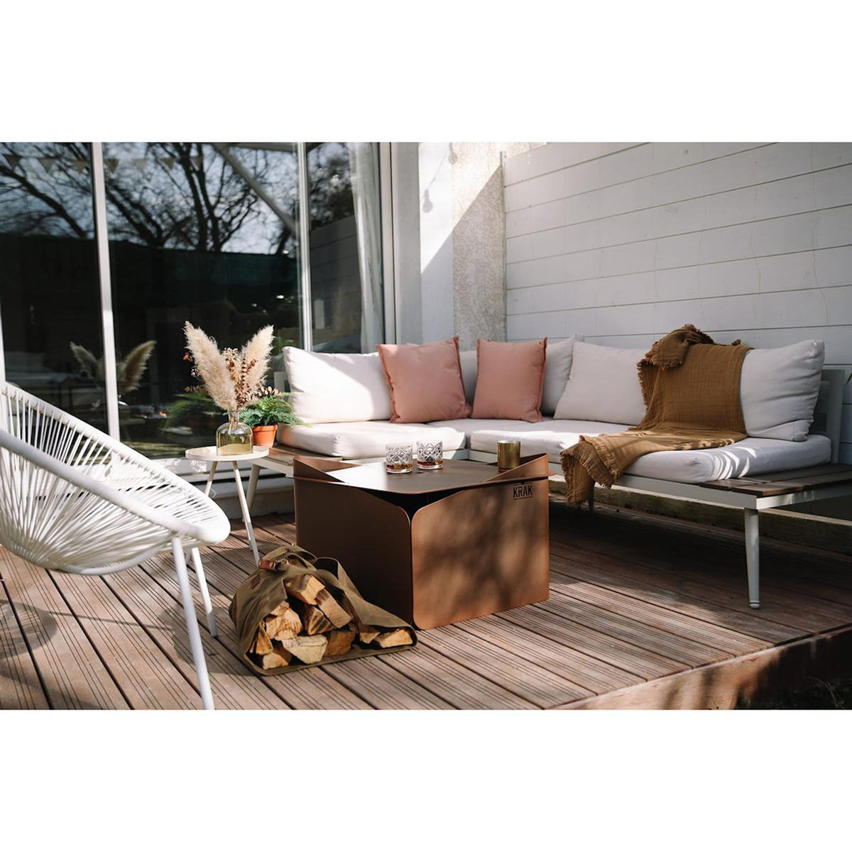 KRAK Brasero à bois 79x69cm - levant fleur de rouille