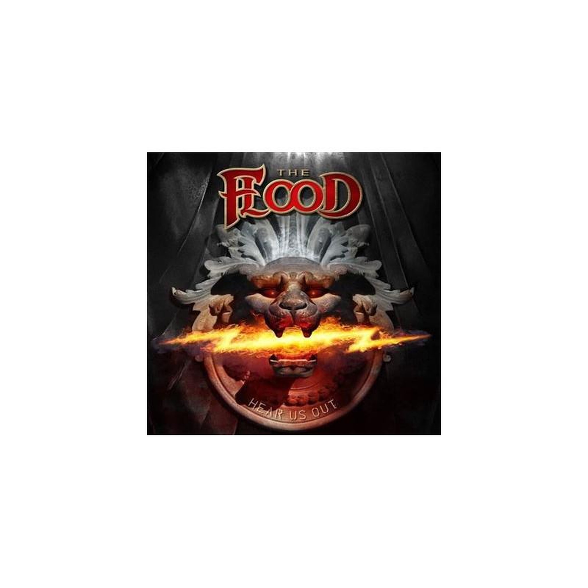 Vinyle the food « hear us out » cover sombre rouge et monstre, logo rouge contrasté