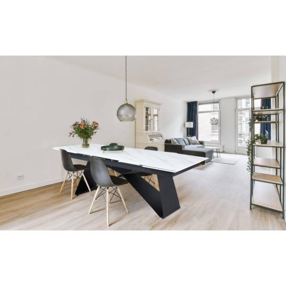 Paris Prix Table de Repas Extensible  Nayla  180-260cm Blanc & Noir
