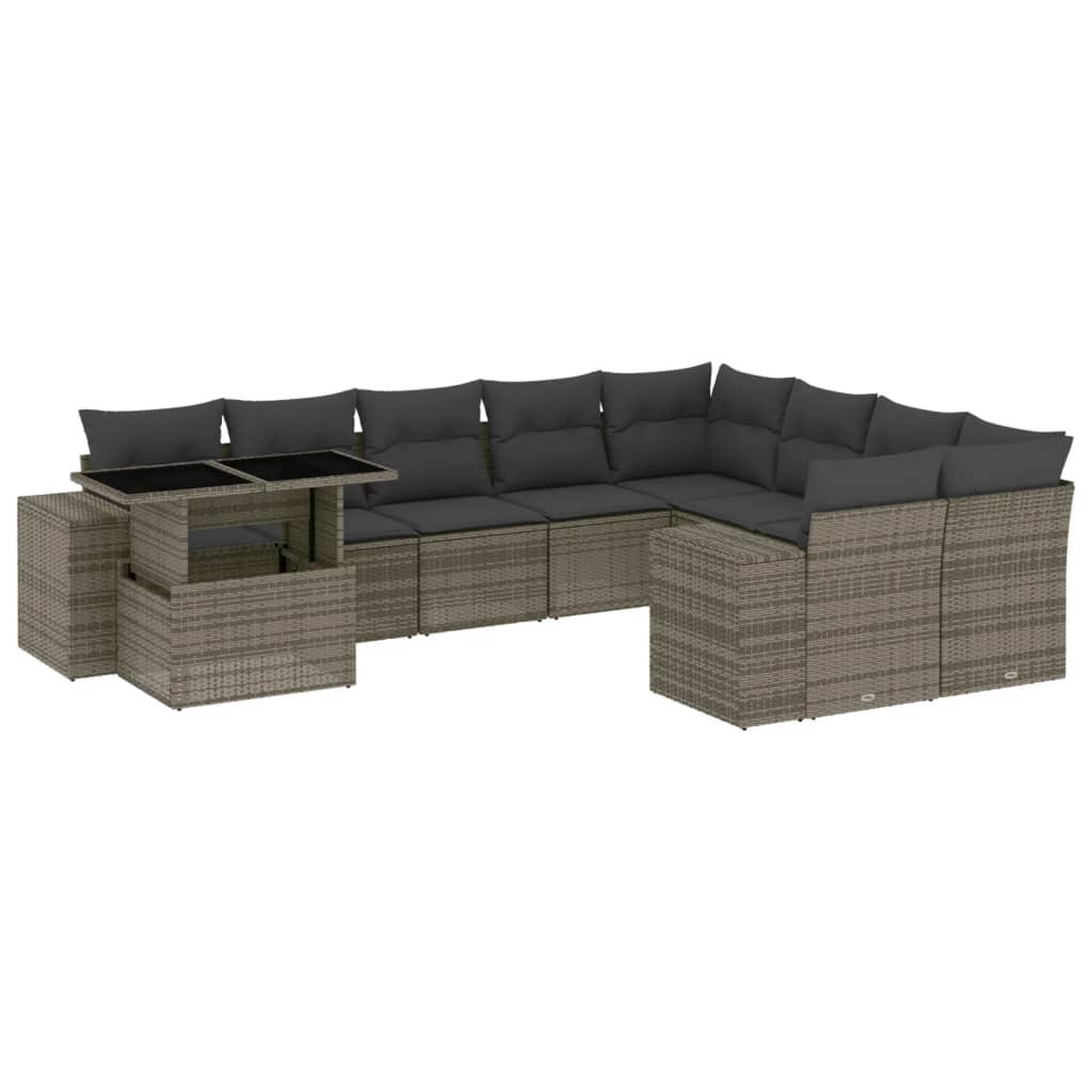 Voir la diapositive 2 : VIDAXL Salon de jardin avec coussins 10 pcs gris resine tressee