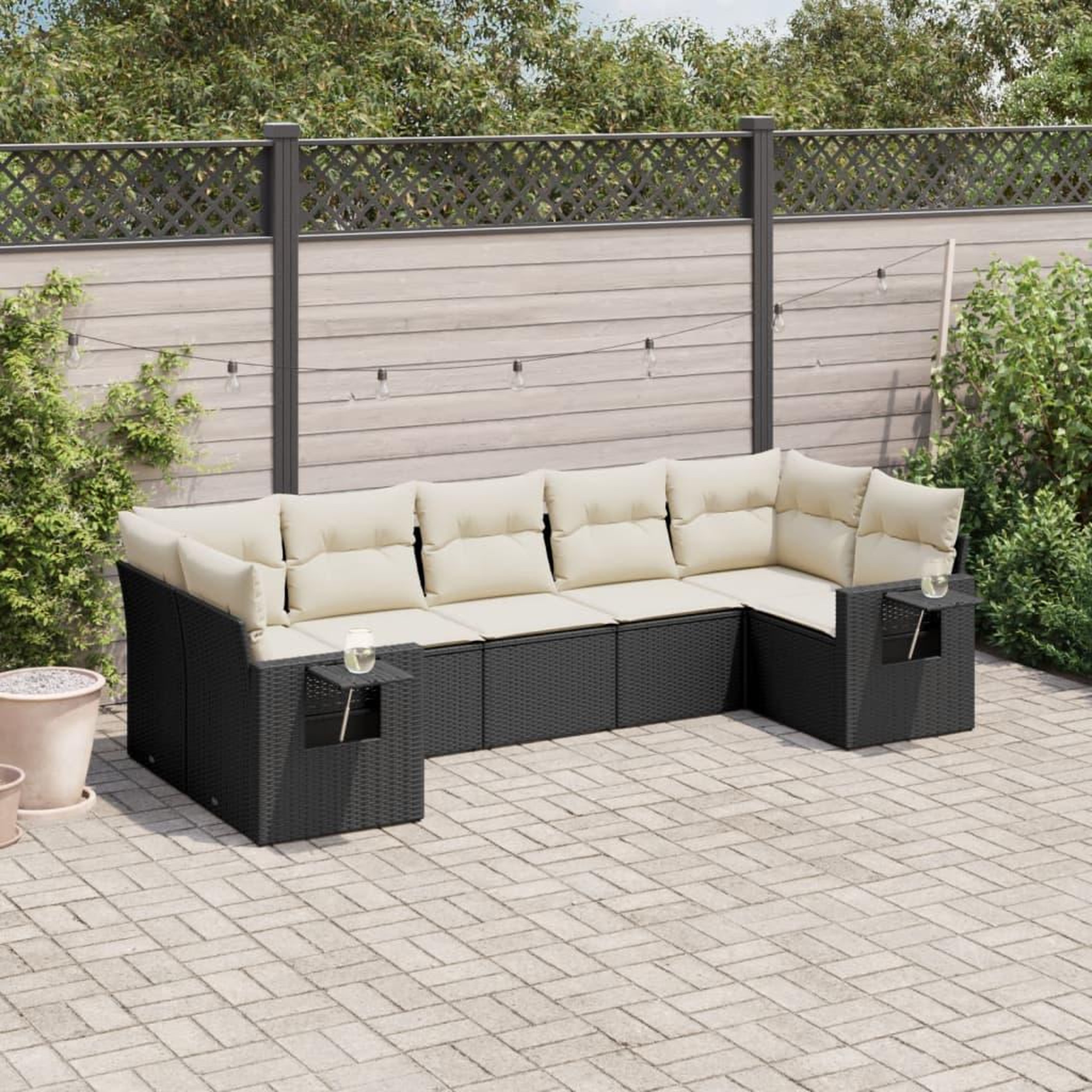 VIDAXL Salon de jardin 7 pcs avec coussins noir resine tressee