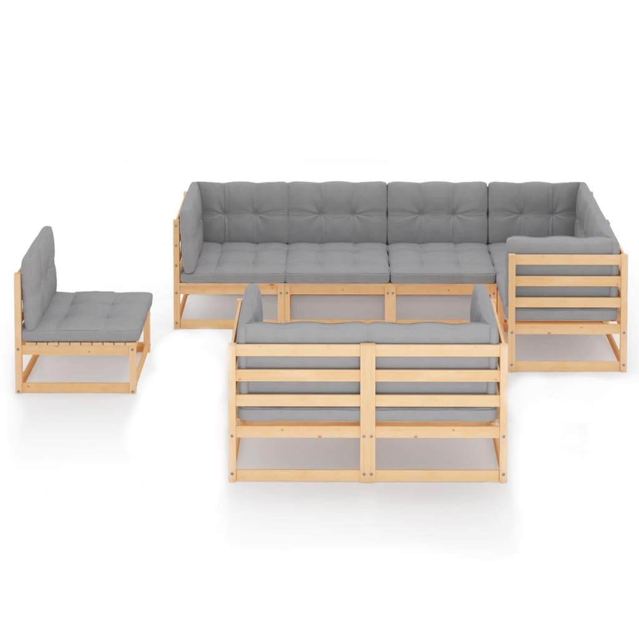 Voir la diapositive 3 : VIDAXL Salon de jardin 8 pcs avec coussins Bois de pin massif
