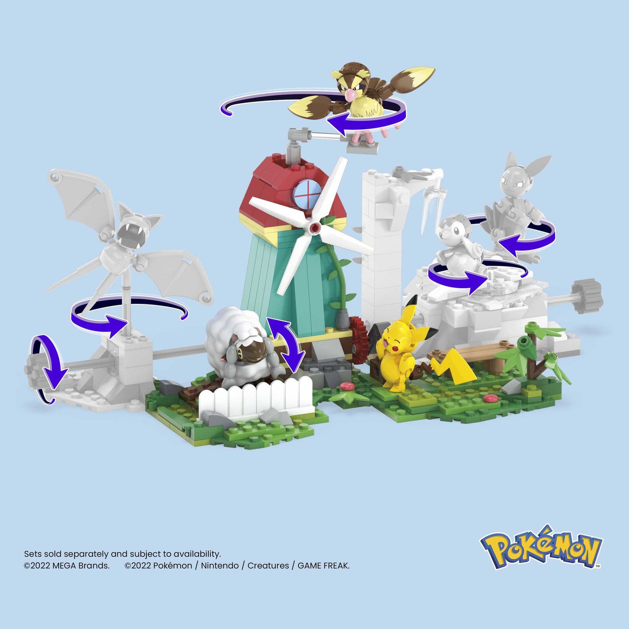 Voir la diapositive 4 : MEGA  Figurines Pokémon Pikachu, Roucool et Moumouton à construire MEGA