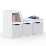 ID MARKET Bibliothèque banc OSCAR 4 cases avec coussins gris et bacs tissus 102 cm blanc