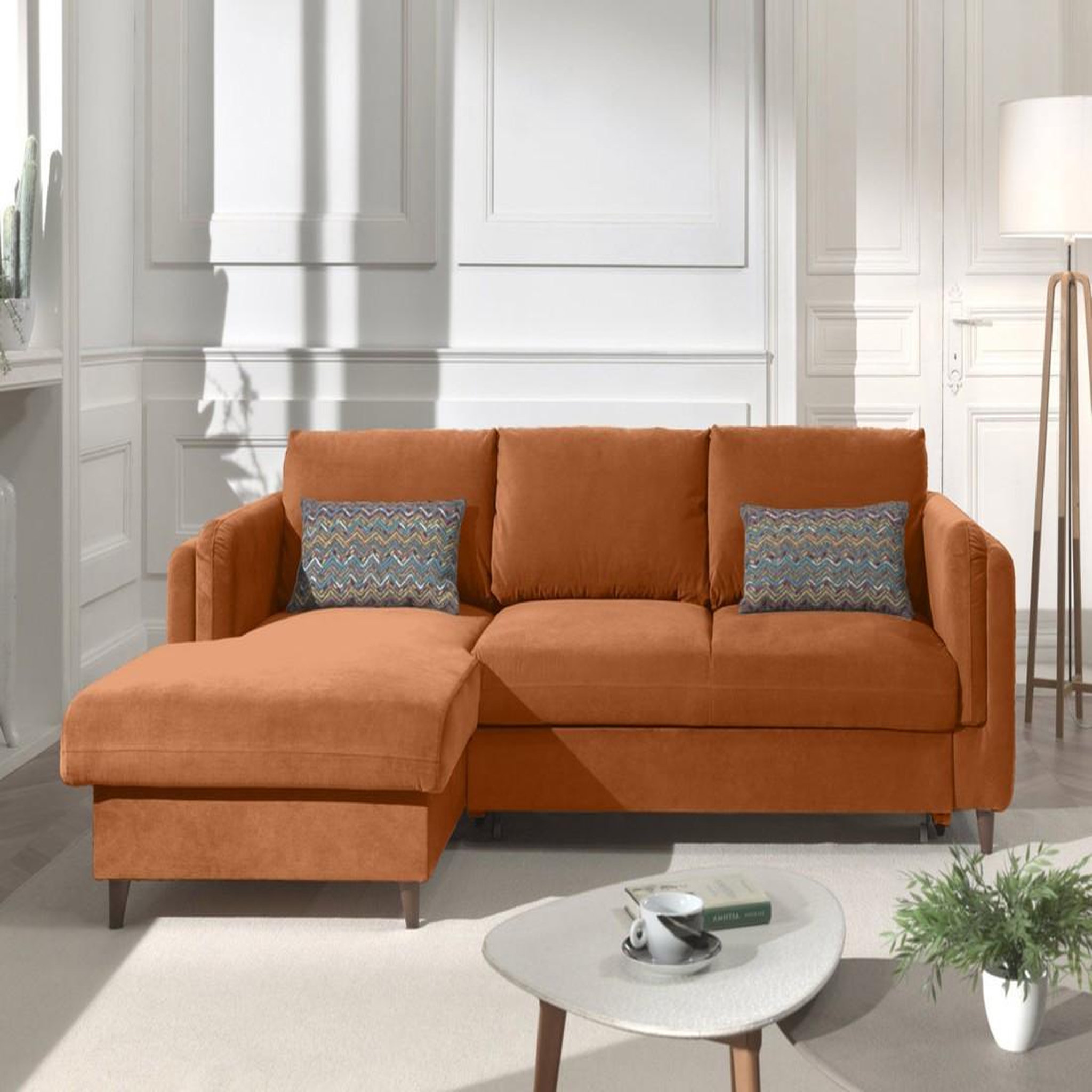 Voir la diapositive 2 : BEST MOBILIER Brooke - canapé d'angle gauche - convertible avec coffre - 4 places - en velours