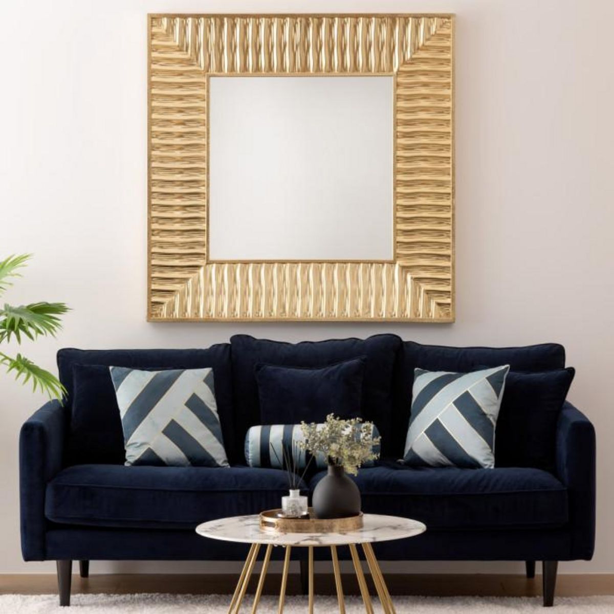 Paris Prix Coussin Déco Rayé en Velours  Nelya  40x40cm Bleu