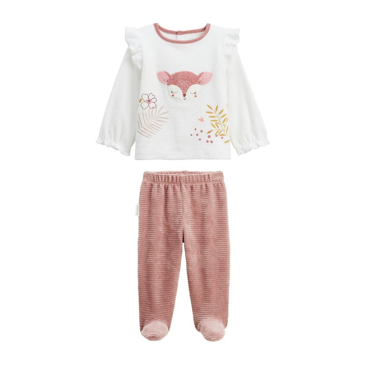 Petit Béguin Pyjama bébé 2 pièces en velours avec pieds Oona