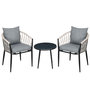 Voir la diapositive 1 : OUTSUNNY Salon de jardin 2 personnes 3 pièces 2 fauteuils avec coussins table basse ronde plateau verre trempé corde tressée métal gris