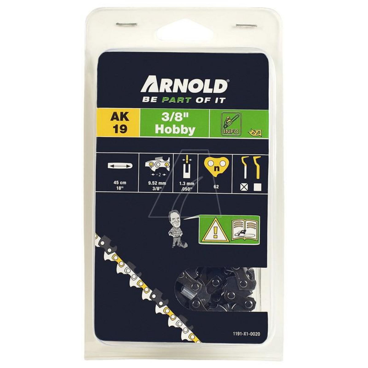 ARNOLD Chaîne de tronçonneuse 3/8 , 1,3 mm - 62 maillons entraîneurs - gouges demi-rondes