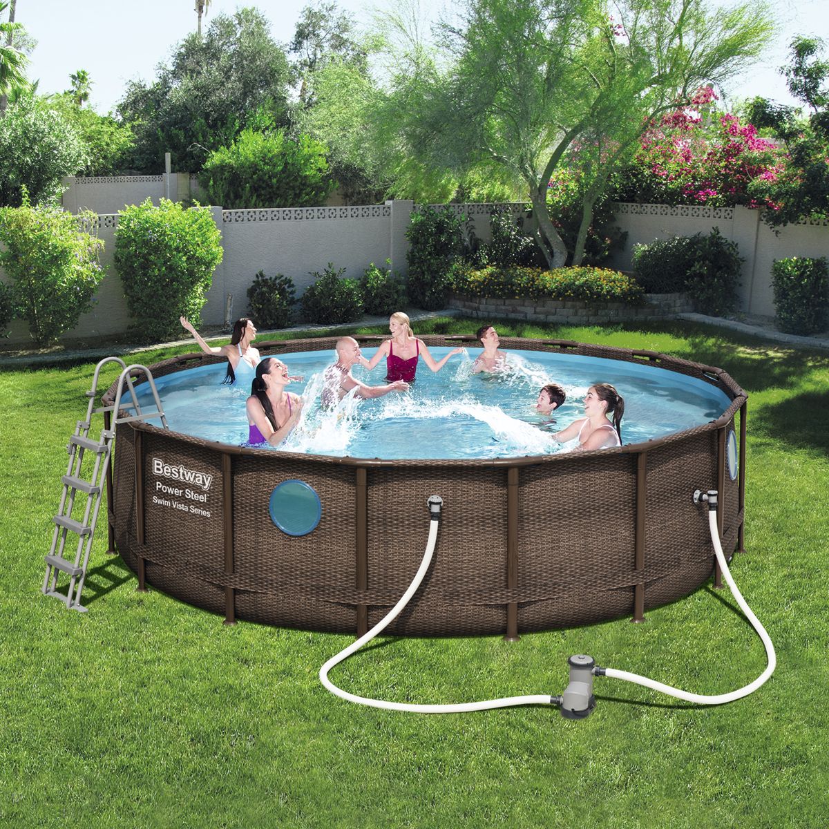 BESTWAY Piscine ronde vista 4,88 x 1,22 m -imitation tressée avec hublot