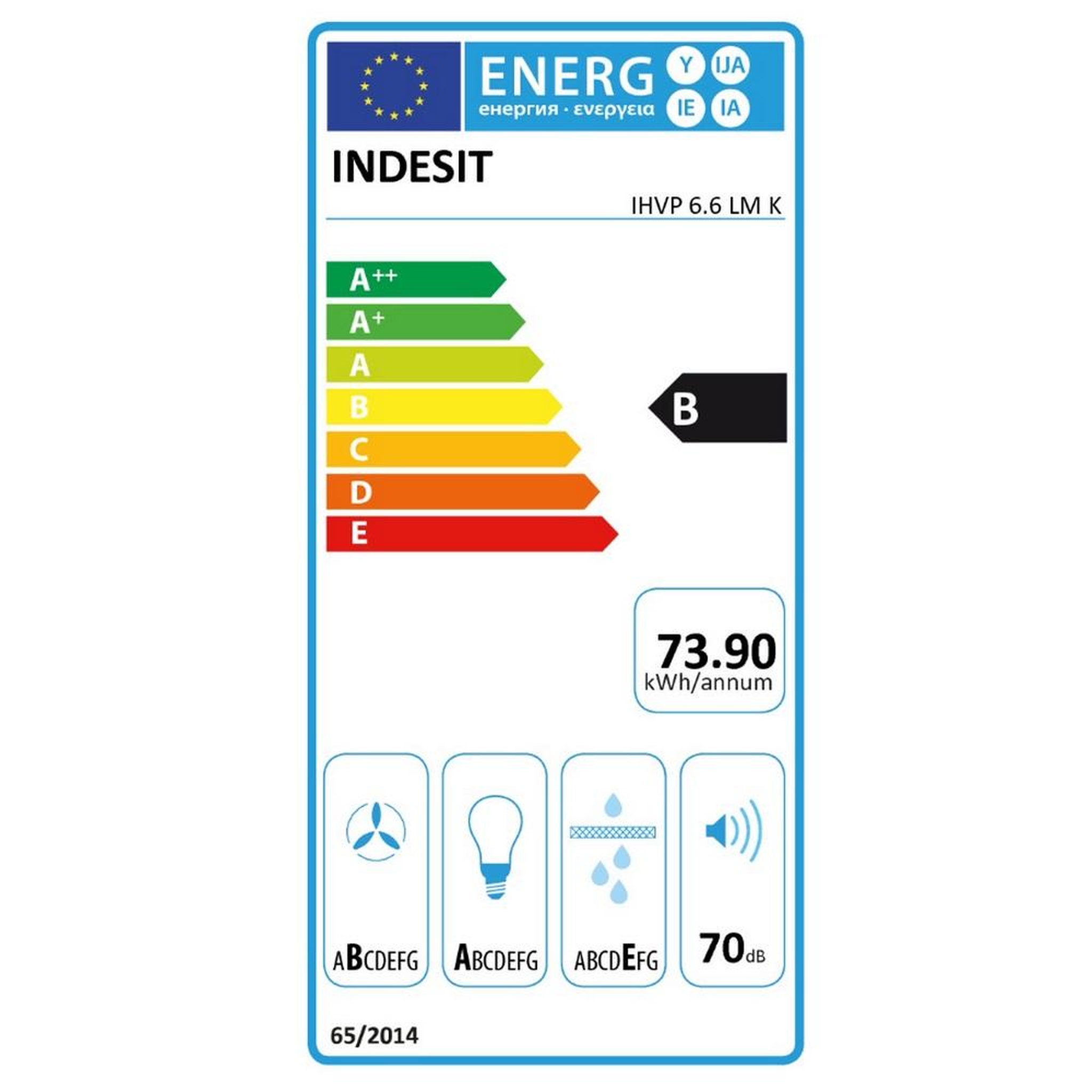 Voir la diapositive 2 : Indesit Hotte décorative inclinée 60cm 647m3/h noir - ihvp66lmk